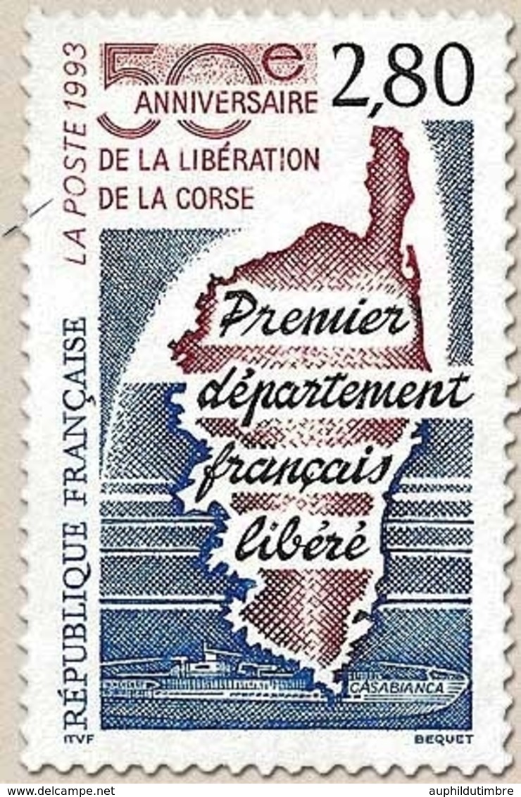 Cinquantenaire De La Libération De La Corse. Carte De L'île, Sous-marin Casabianca  2f.80 Y2829 - Ongebruikt