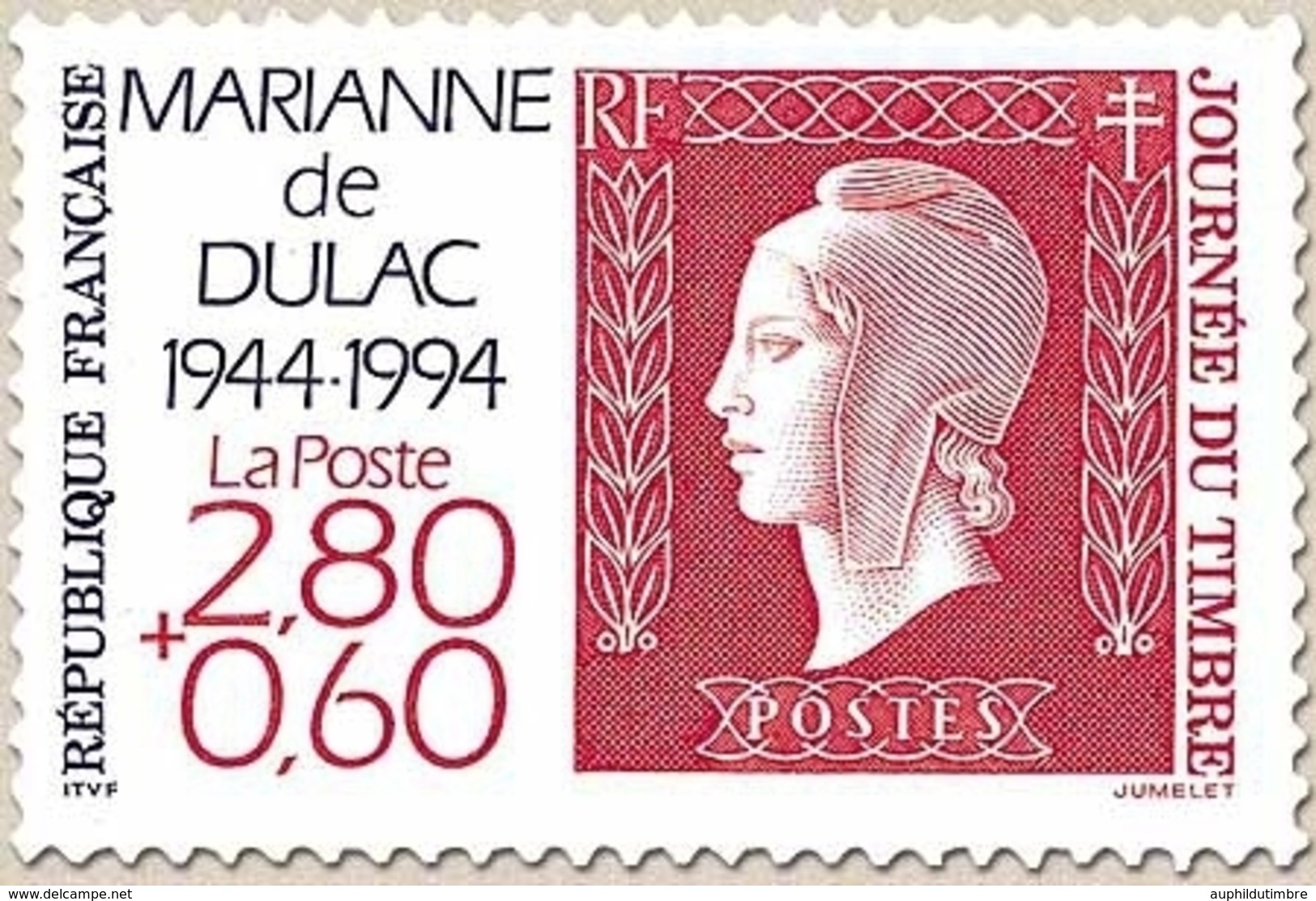 Journée Du Timbre. Cinquantenaire De La Marianne De Dulac. Timbre Sur Timbre. 2f.80 + 60c. Rouge Et Bleu Y2863 - Unused Stamps