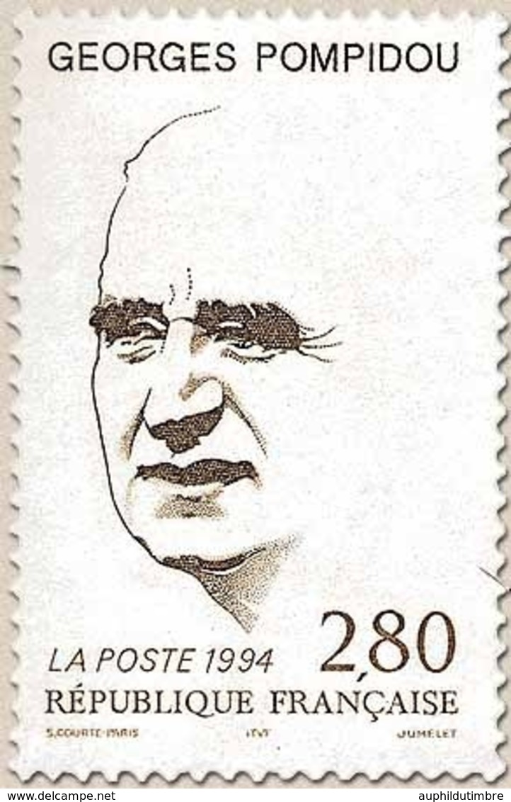 20e Anniversaire De La Mort Du Président Georges Pompidou. Esquisse Du Portrait  2f.80 Brun Sur Verdâtre Y2875 - Ongebruikt