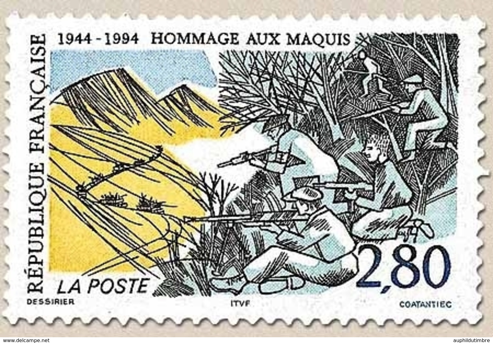 Hommage Aux Maquis. Maquisards En Embuscade, Et Convoi Ennemi  2f.80 Noir, Vert, Jaune Et Bleu Y2876 - Unused Stamps