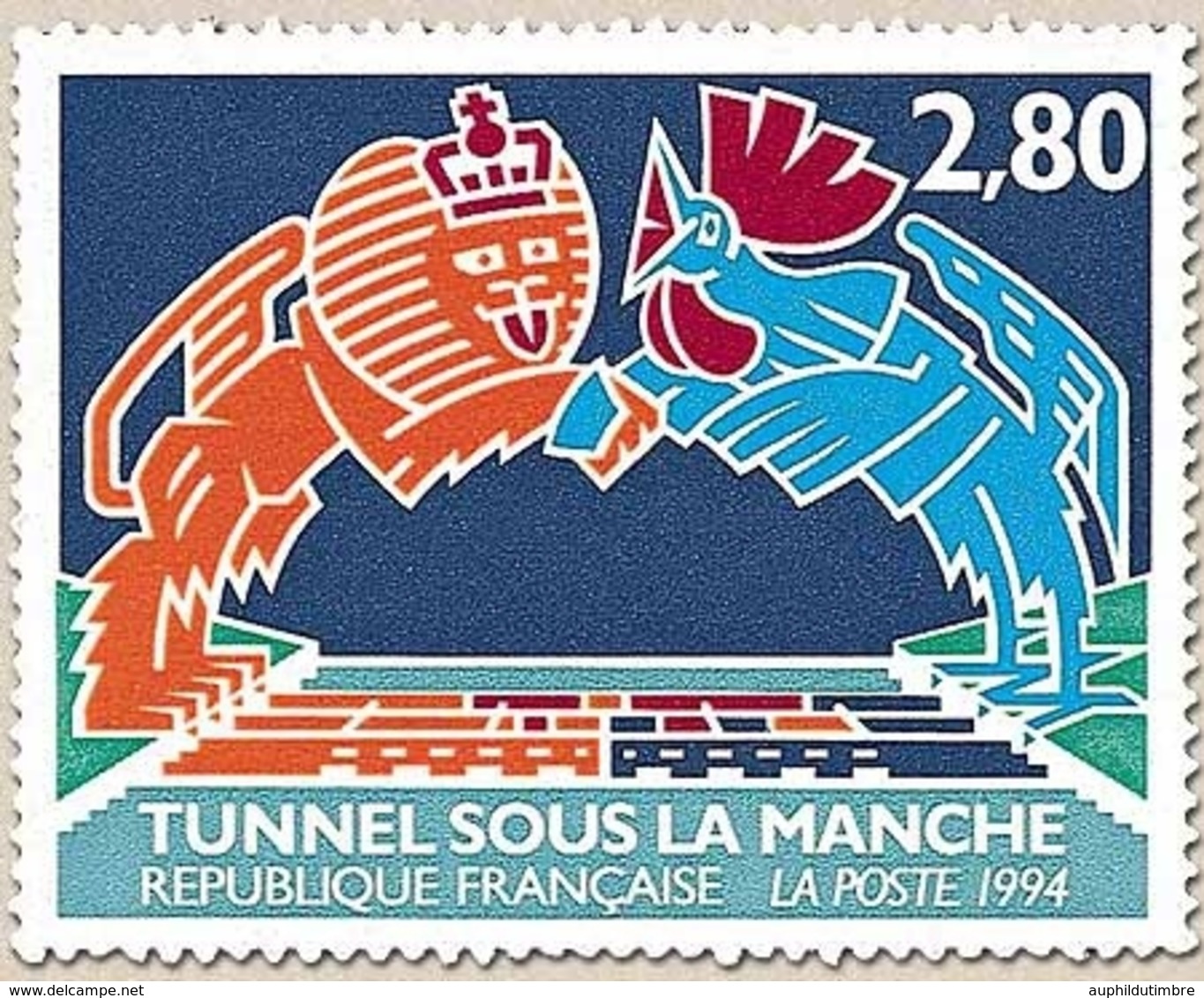 Inauguration Du Tunnel Sous La Manche. 2f.80 Lion Britannique, Coq Gaulois Se Serrant La Main Par-dessus La Manche Y2880 - Unused Stamps