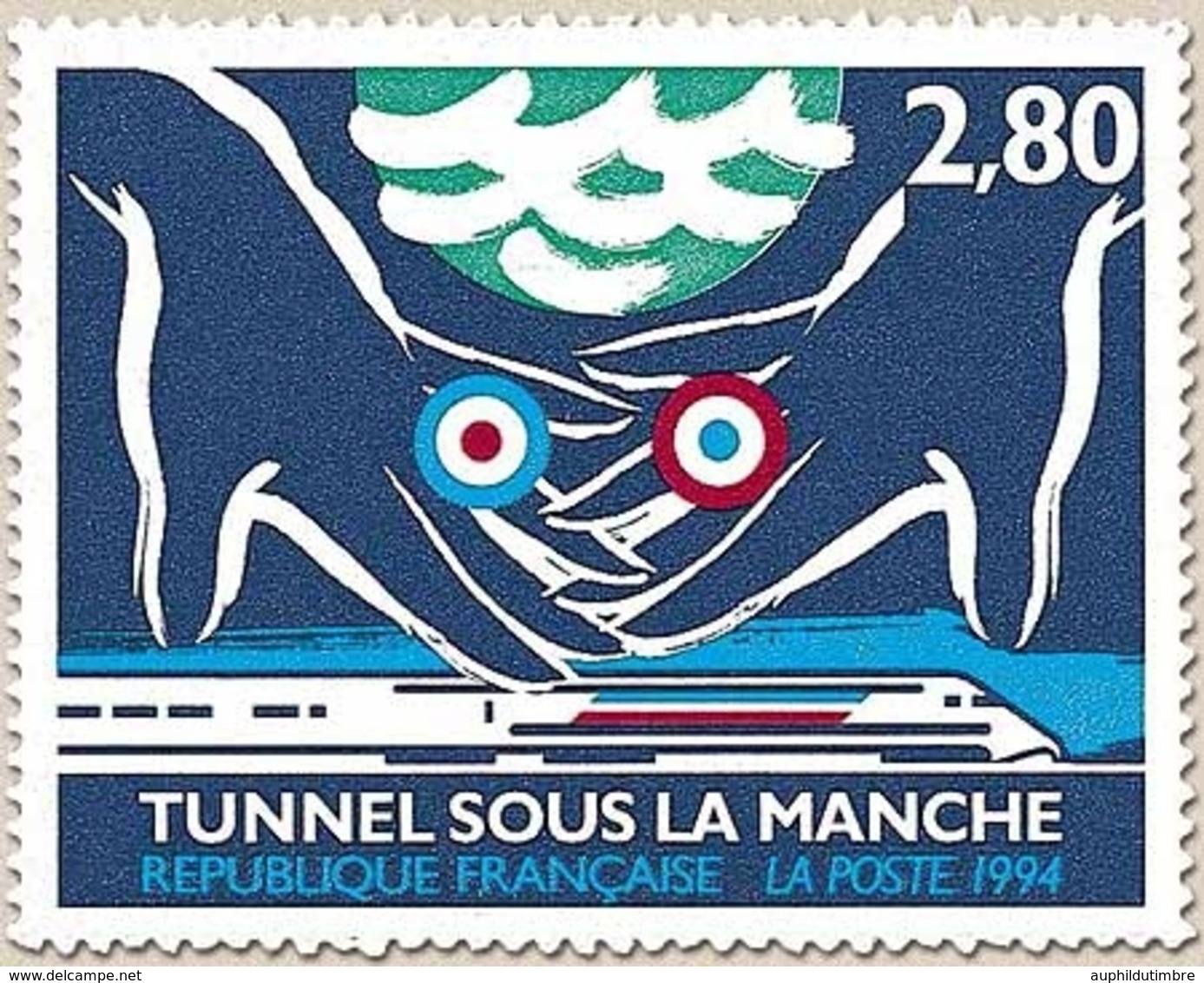 Inauguration Du Tunnel Sous La Manche. 2f.80 Mains Britannique Et Française Sous La Mer Et Au-dessus Du TGV Y2881 - Ongebruikt