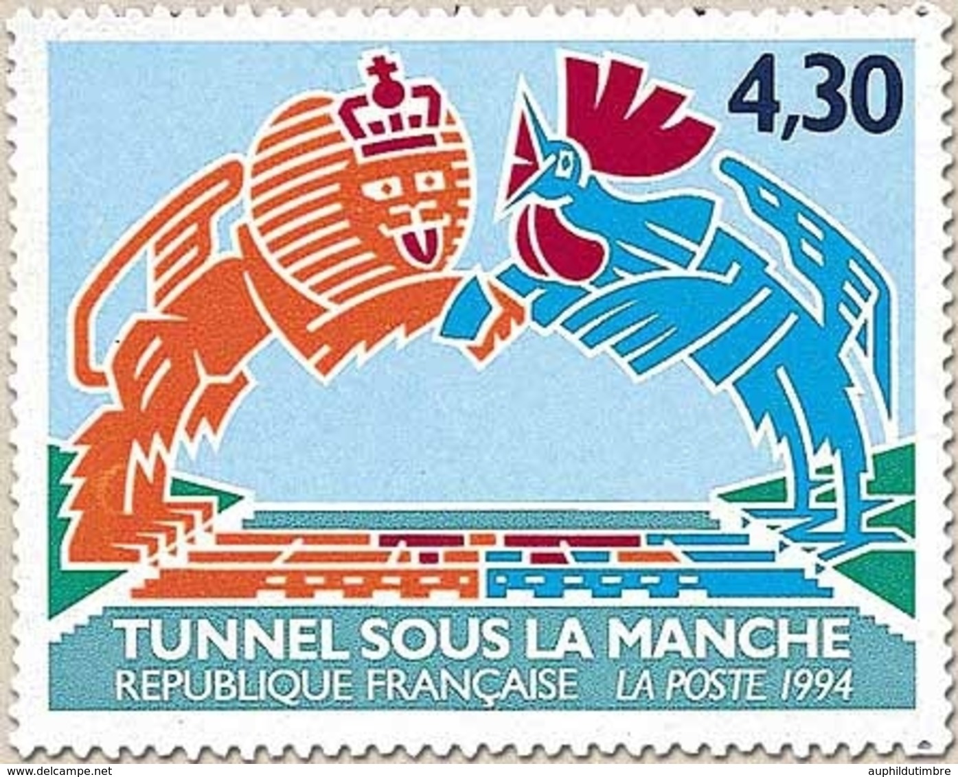 Inauguration Du Tunnel Sous La Manche. 4f.30 Lion Britannique, Coq Gaulois Se Serrant La Main Par-dessus La Manche Y2882 - Ongebruikt