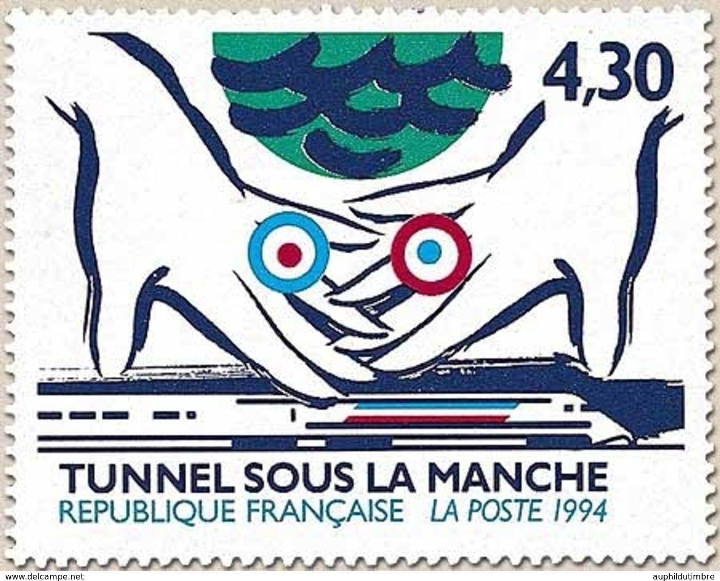 Inauguration Du Tunnel Sous La Manche. 4f.30 Mains Britannique Et Française Sous La Mer Et Au-dessus Du TGV Y2883 - Unused Stamps