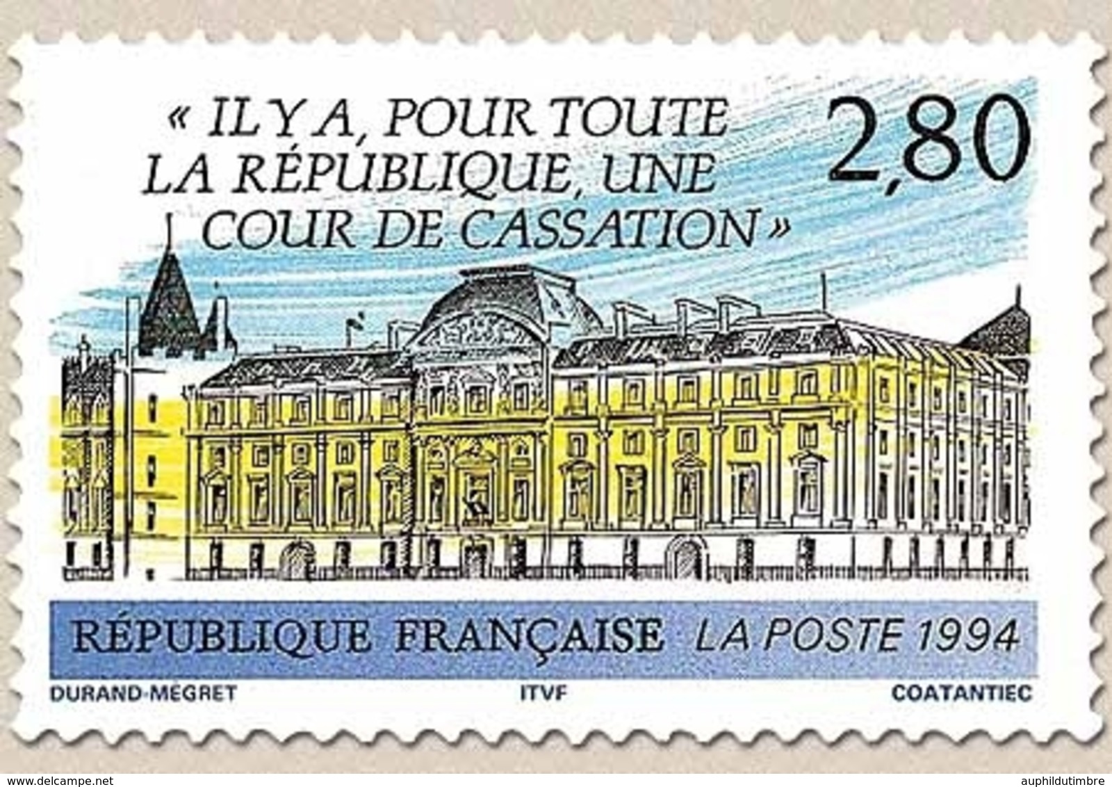 La Cour De Cassation. Vue Du Monument  2f.80 Bleu, Noir Et Jaune Y2886 - Unused Stamps