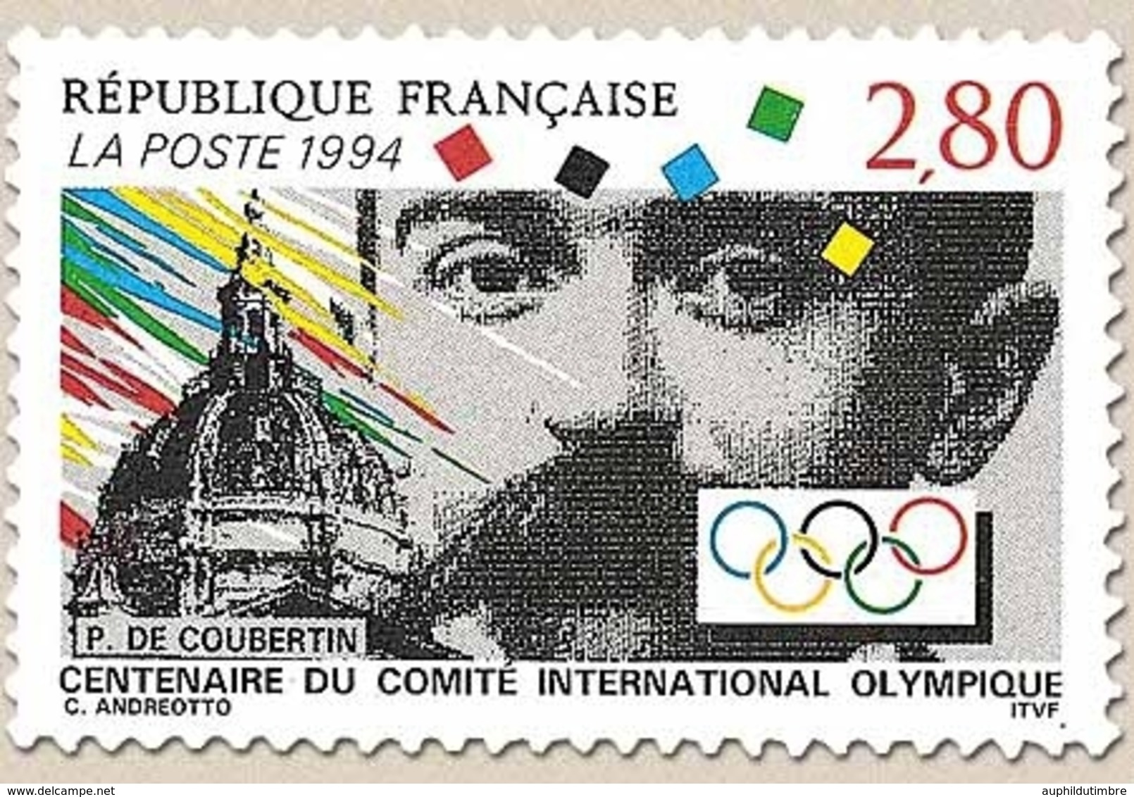 Centenaire De La Création Du C.I.O. Coupole De La Sorbonne Anneaux Olympiques  2f.80 Multicolore Y2889 - Unused Stamps