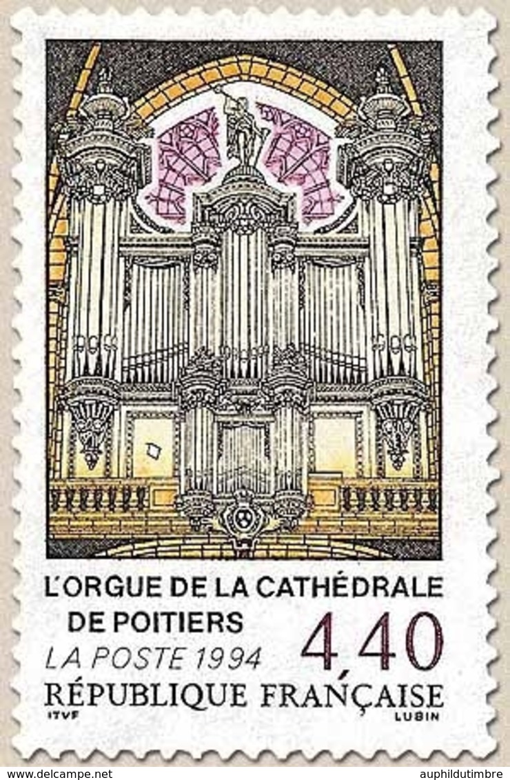 Bicentenaire De L'orgue De La Cathédrale De Poitiers. Vue Du Buffet  4f.40 Noir, Jaune, Lilas Et Brun-rouge Y2890 - Ongebruikt