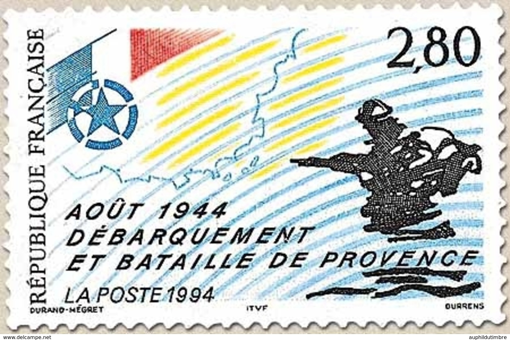 Débarquement Et Bataille De Provence-Août 1944. Emblème, Tracé Des Côtes, Soldat Débarquant Dans La Mer  2f.80 Y2895 - Unused Stamps