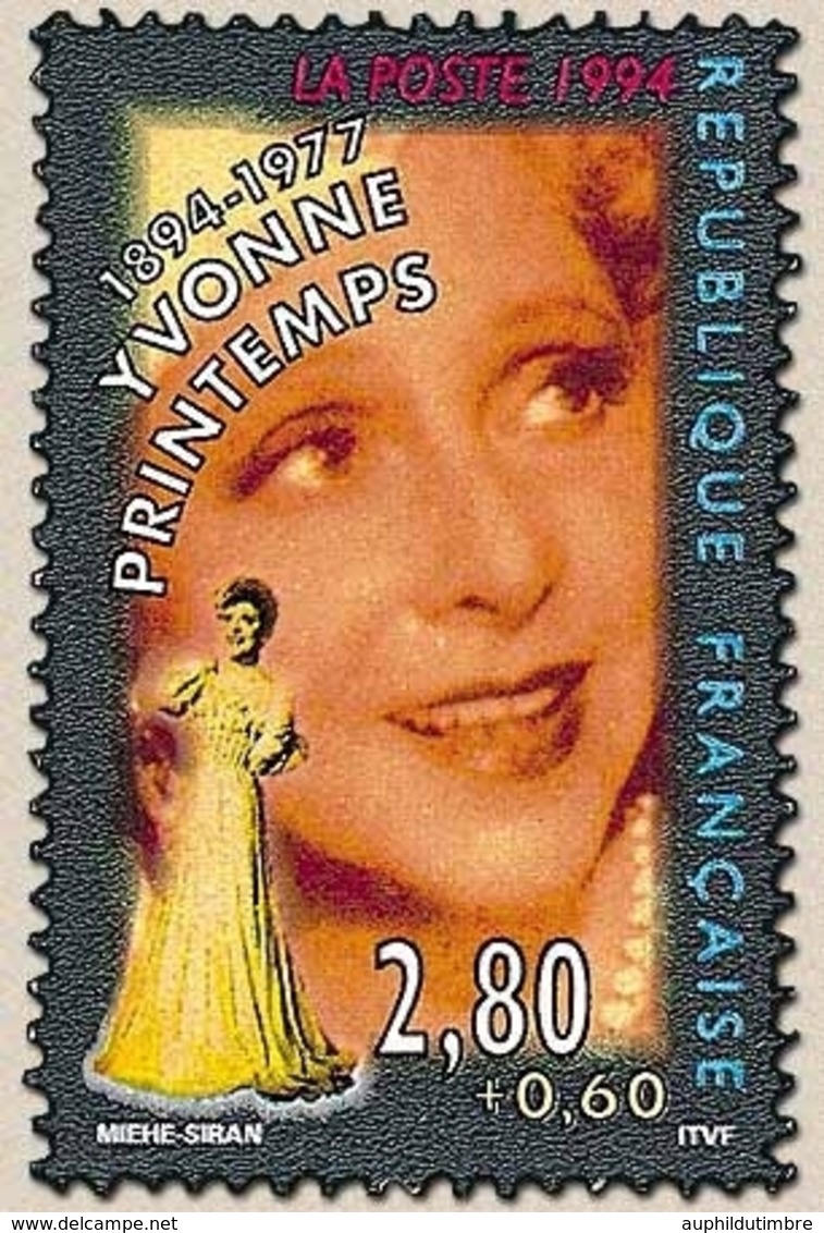 Personnages Célèbres. De La Scène à L'écran. Yvonne Printemps (1894-1977).  2f.80 + 60c. Multicolore Y2897 - Unused Stamps