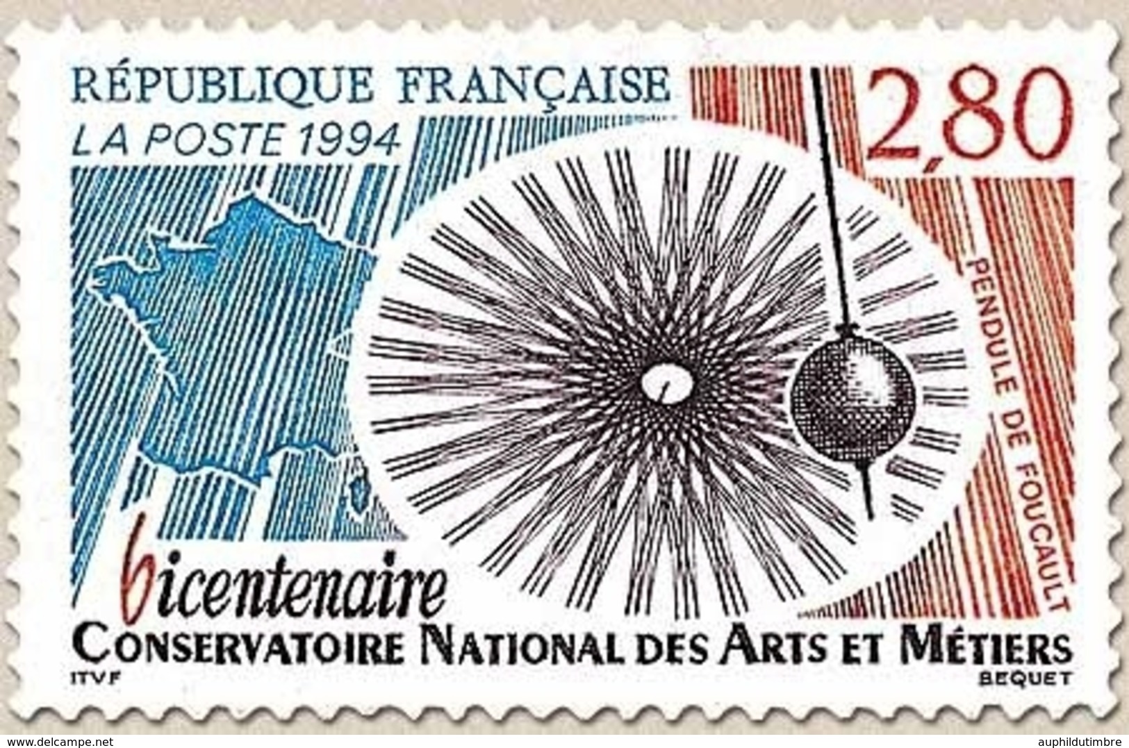 Bicentenaire Du Conservatoire National Des Arts Et Métiers. Pendule De Foucault, Carte De France  2f.80 Y2904 - Unused Stamps