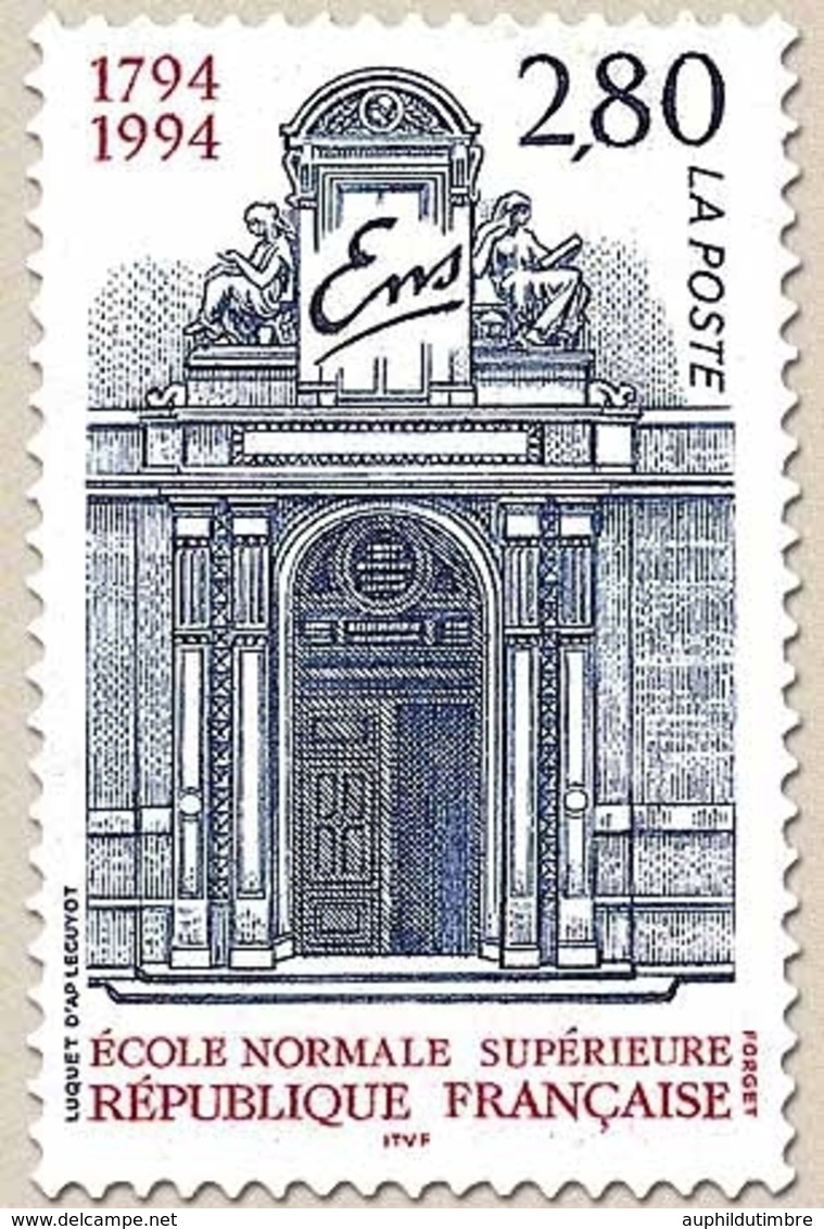 Bicentenaire De L'École Normale Supérieure. Porche D'entrée, Rue D'Ulm à Paris  2f.80 Lilas Et Brun-rouge Y2907 - Unused Stamps