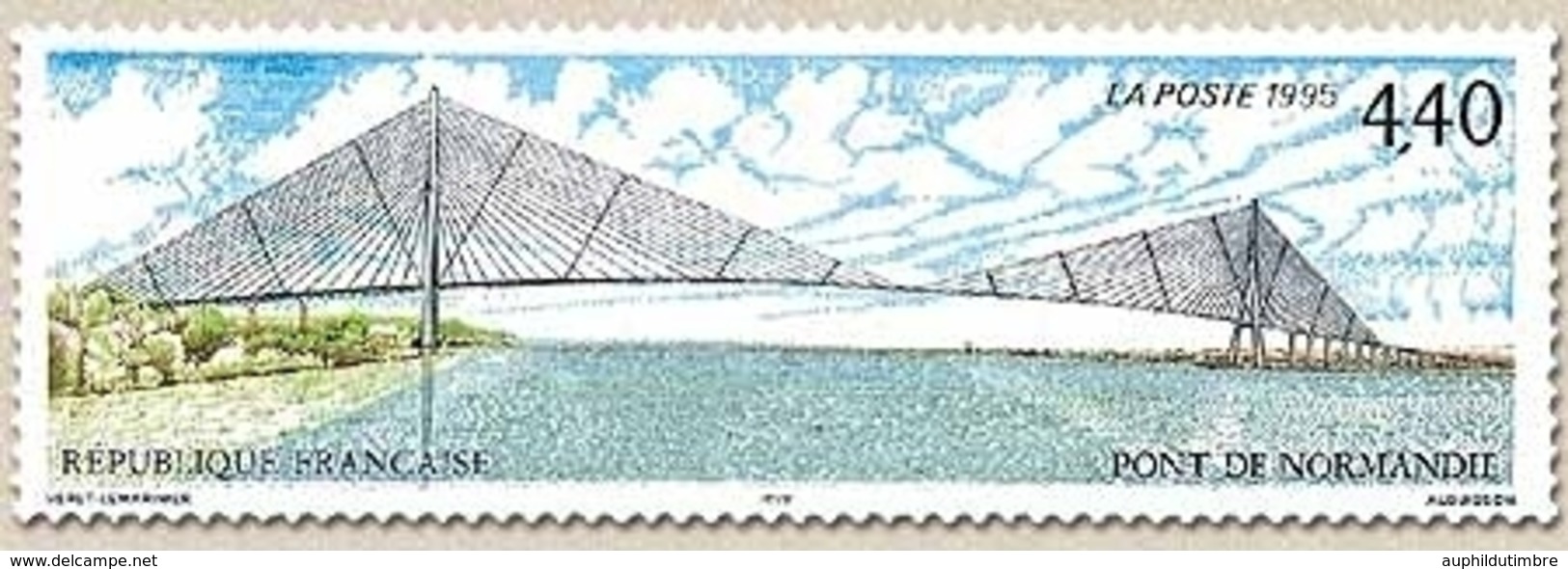 Inauguration Du Pont De Normandie. Vue De L'ouvrage D'art  4f.40 Bleu Et Vert Y2923 - Ongebruikt