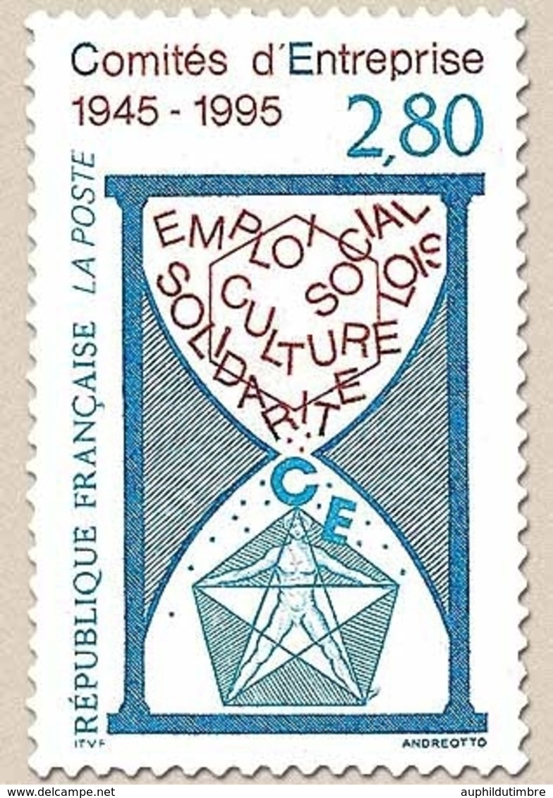 50e Anniversaire De La Création Des Comités D'Entreprise. Composition Avec Sablier  2f.80 Bleu Et Brun-jaune Y2936 - Unused Stamps
