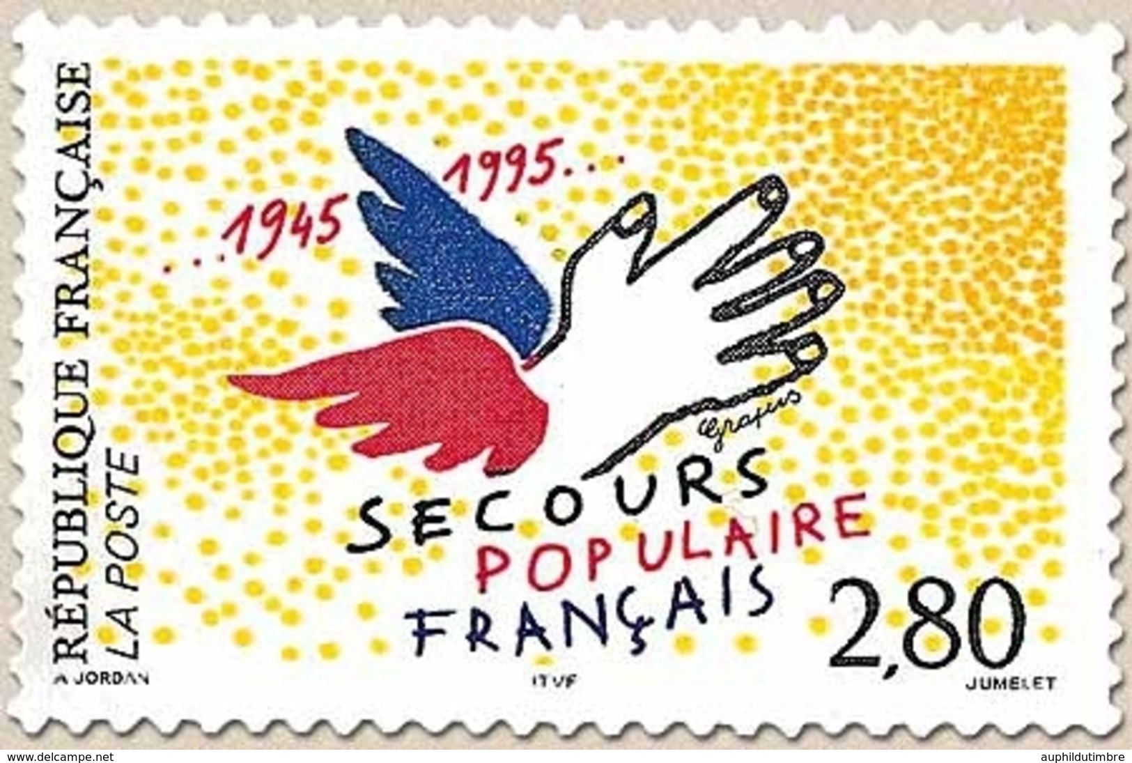 Cinquantenaire Du Secours Populaire Français. Logo Du Mouvement Humanitaire  2f.80 Jaune, Noir, Rouge Et Bleu Y2947 - Ongebruikt