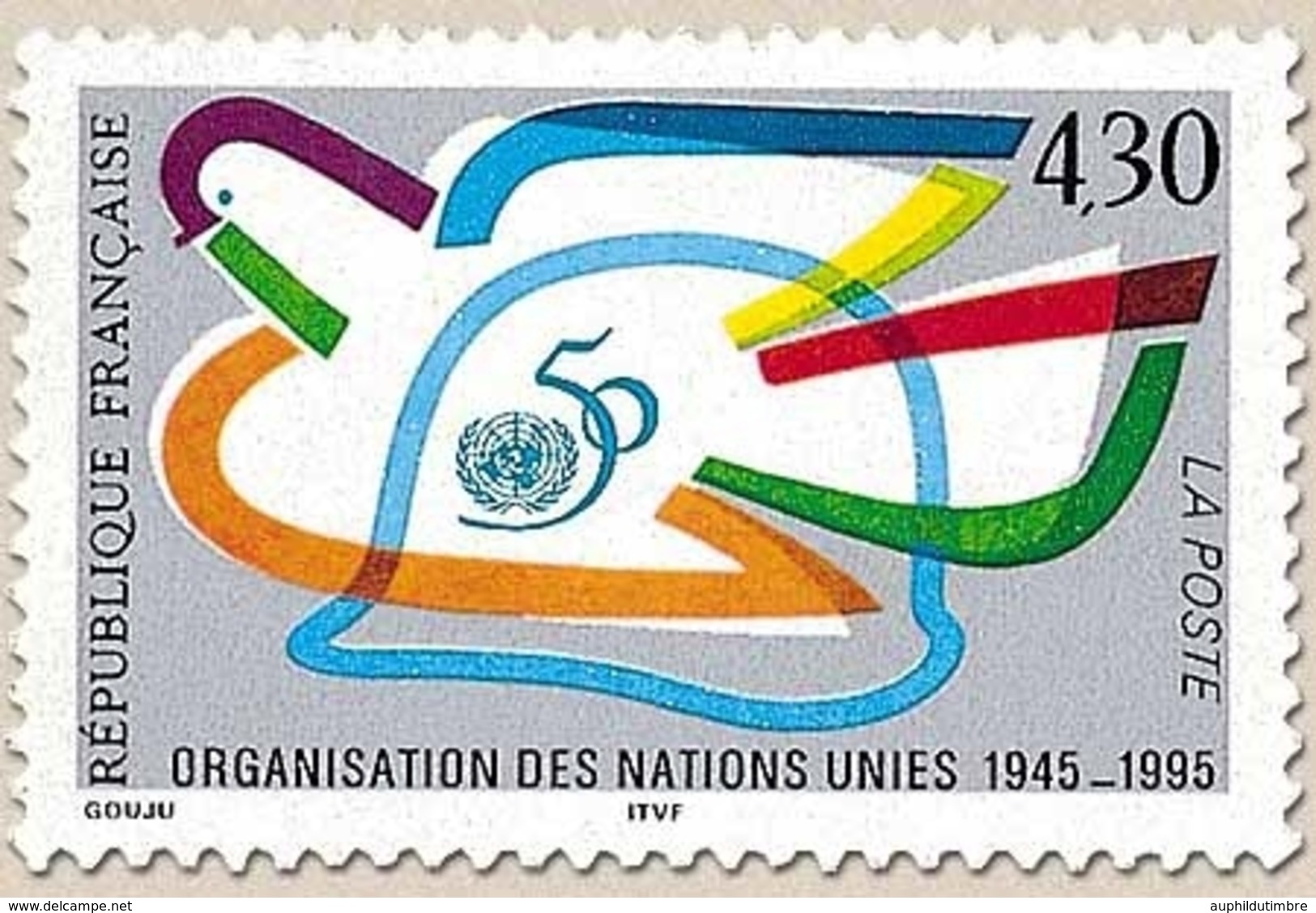 Cinquantenaire De L'Organisation Des Nations Unies. Emblème Et Nombre 50 Colombe Et Casque Stylisés  4f.30 Y2975 - Unused Stamps