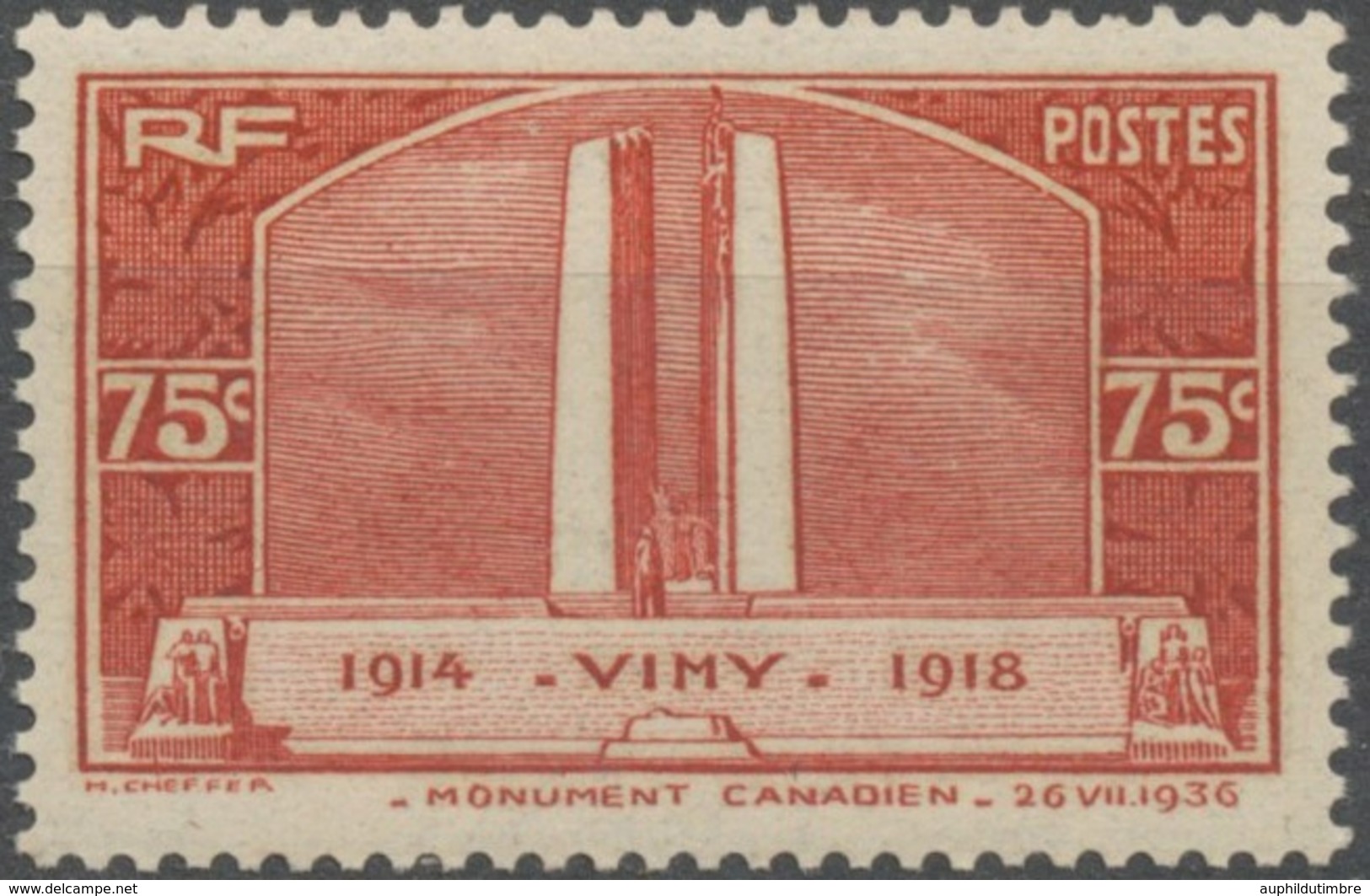 Inauguration Du Monument De Vimy à La Mémoire Des Canadiens Tombés à La Guerre 1914-18 75c. Neuf Luxe ** Y316 - Unused Stamps