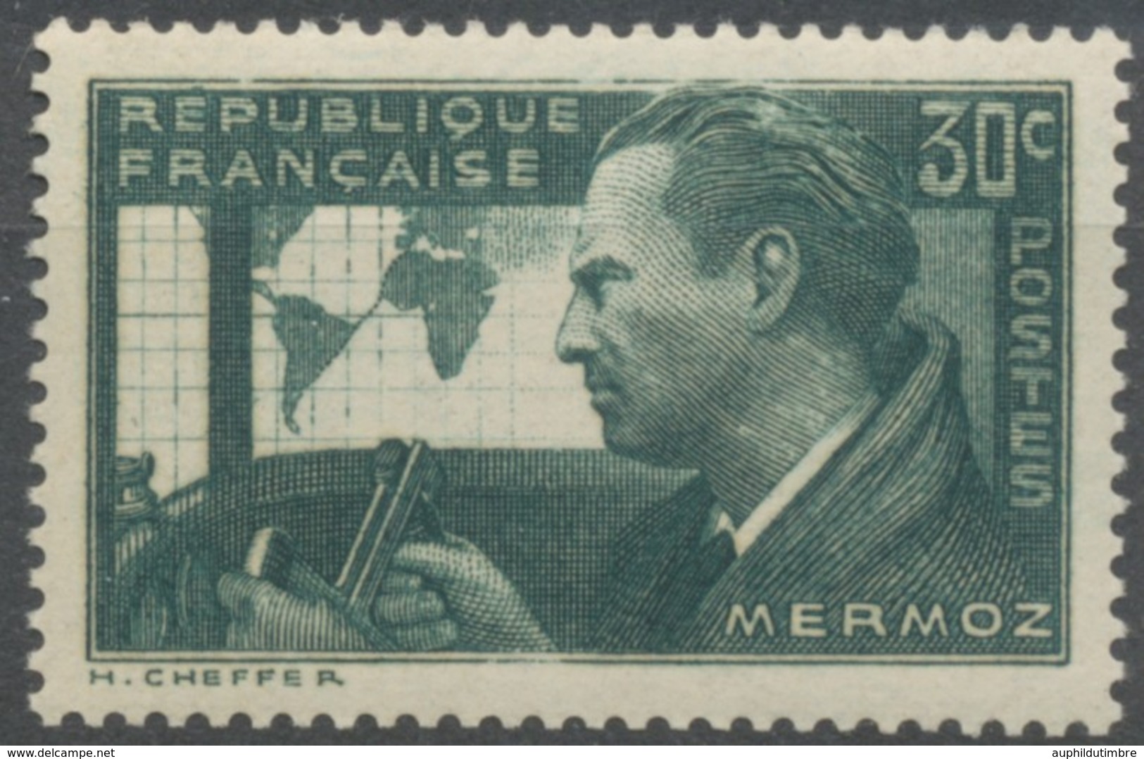 En Souvenir De L'aviateur Jean Mermoz Et Ses Compagnons De L'hydravion "Croix Du Sud". 30c. Vert-gris Neuf Luxe ** Y337 - Unused Stamps