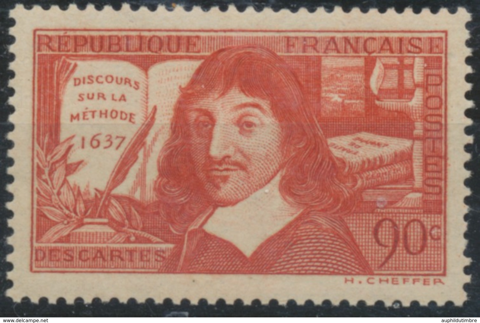 Tricentenaire Du Discours De La Méthode.Descartes. Discours "sur" La Méthode. 90c. Rge-brique Neuf Luxe ** Y341 - Unused Stamps