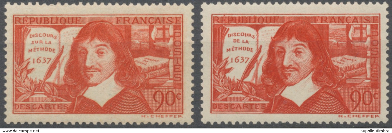 Tricentenaire Du Discours De La Méthode. René Descartes, Dit "Cartesius"(1596-1650). N°341 à 342 Neuf Luxe ** Y342S - Unused Stamps