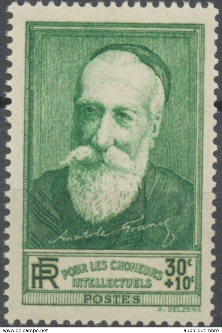 Au Profit Des Chômeurs Intellectuels. Anatole France (1844-1924). 30c. + 10c. Vert Neuf Luxe ** Y343 - Unused Stamps