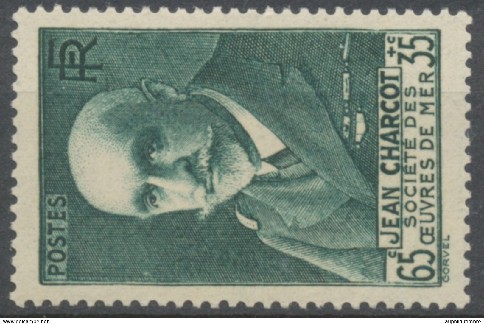 Au Profit De La Société Des Oeuvres De Mer. Effigie De Charcot (1867-1936) 65c. + 35c. Vert-bleu Neuf Luxe ** Y377 - Neufs