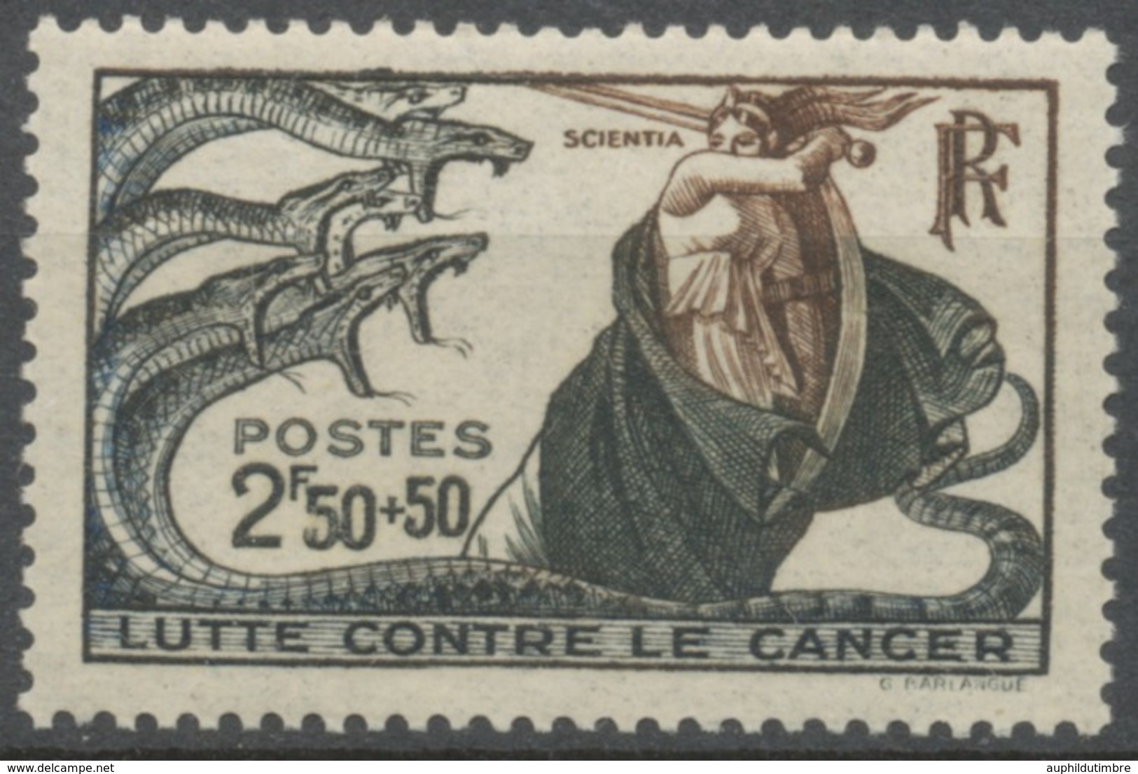 Lutte Contre Le Cancer.  2f.50+50c. Ardoise Et Brun Neuf Luxe ** Y496 - Unused Stamps