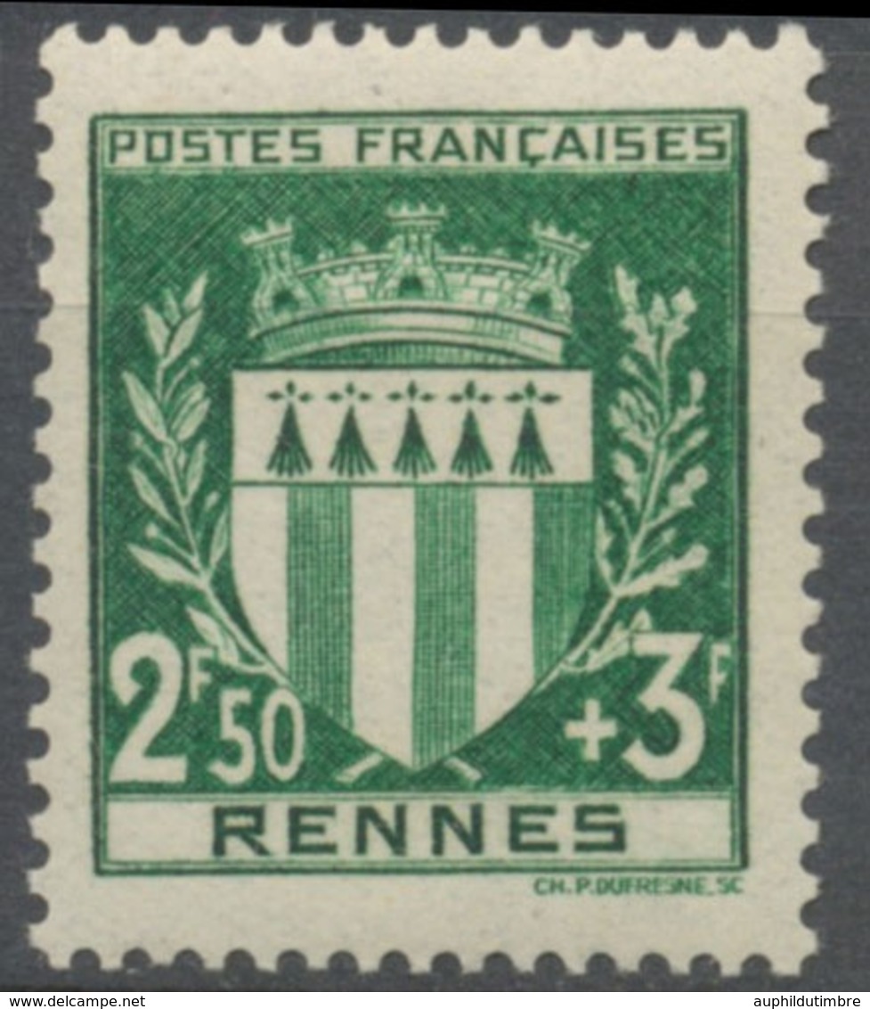 Au Profit Du Secours National. Armoiries De Ville (I) Rennes. 2f.50+3f. Vert-jaune Neuf Luxe ** Y534 - Unused Stamps