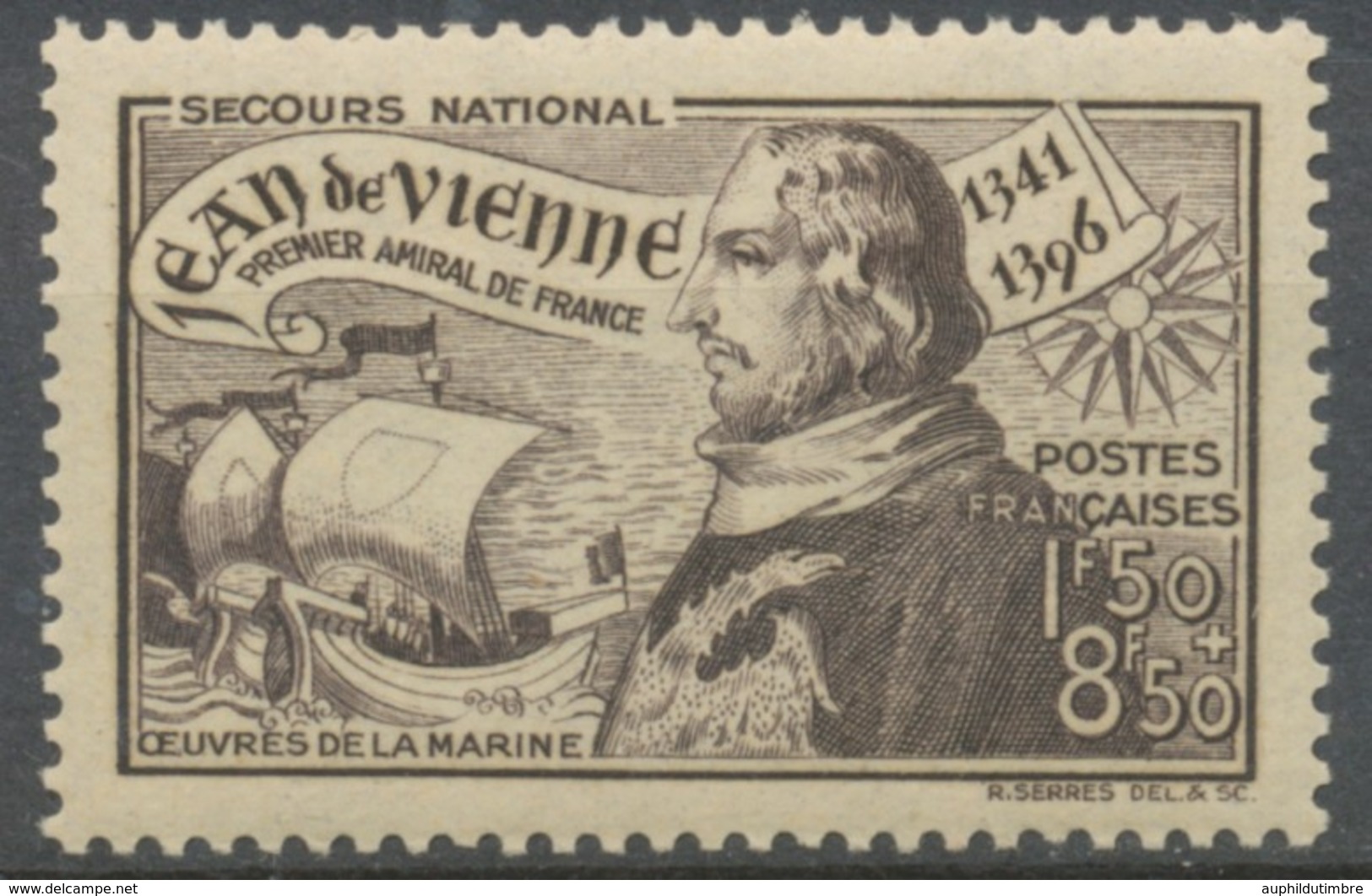 Oeuvres De La Marine. Sixième Centenaire Naissance Jean De Vienne.   1f.50+8f.50 Brun-violet Neuf Luxe ** Y544 - Ungebraucht