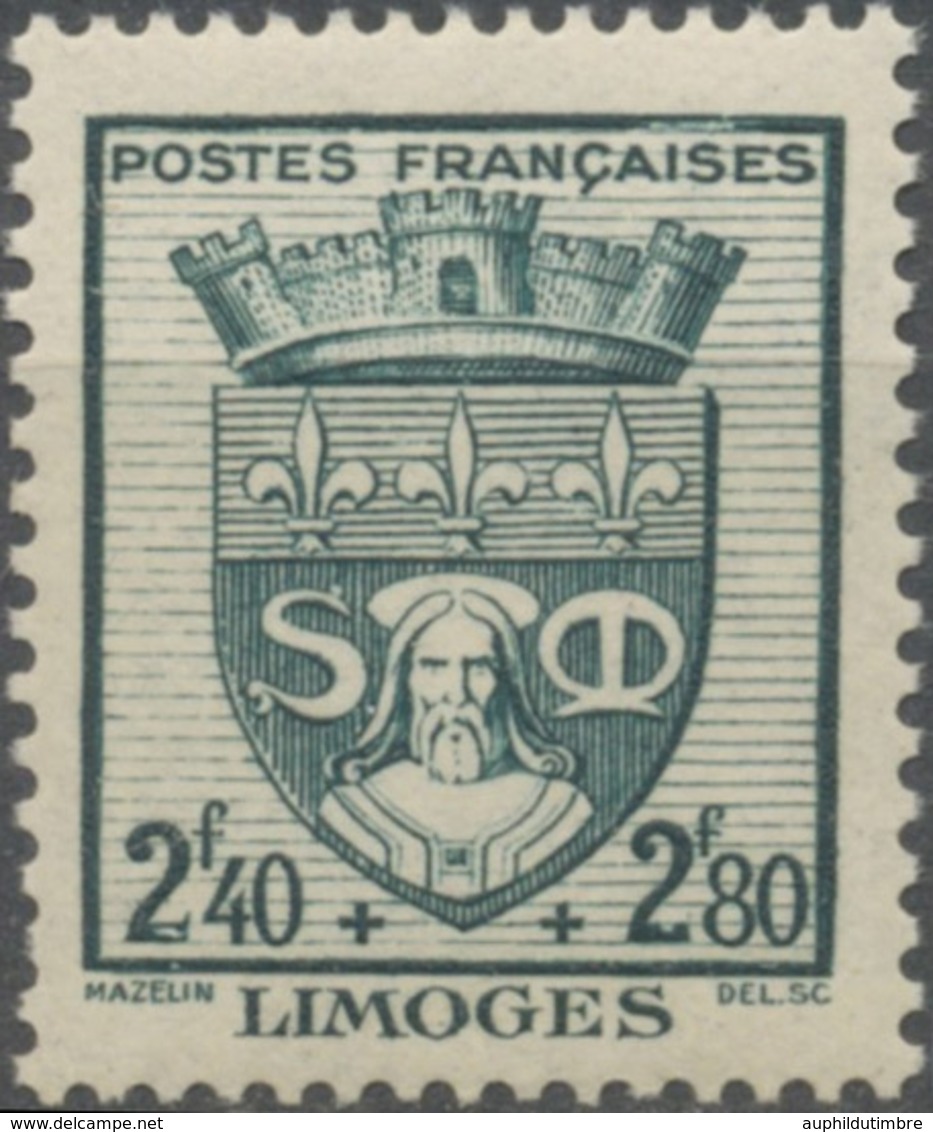 Au Profit Du Secours National. Armoiries De Villes (II) Limoges. 2f.40+2f.80 Vert-gris Neuf Luxe ** Y560 - Unused Stamps