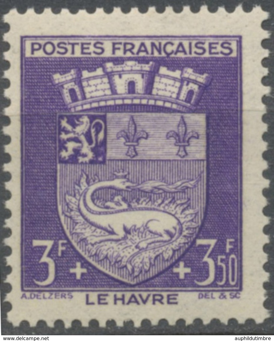 Au Profit Du Secours National. Armoiries De Villes (II) Le Havre. 3f.+3f.50 Violet Neuf Luxe ** Y561 - Unused Stamps