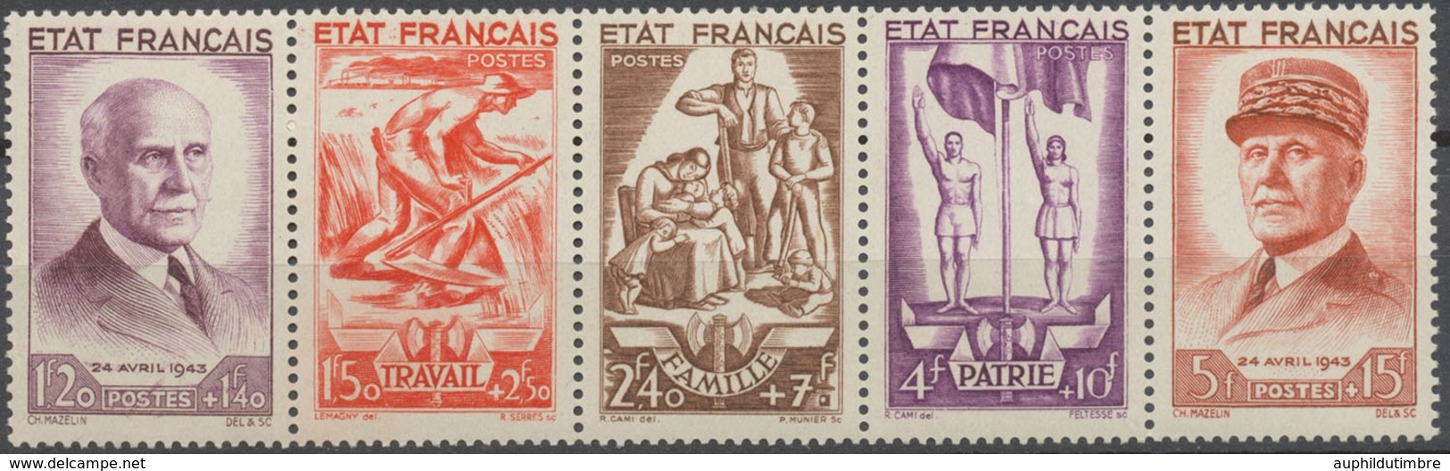 Au Profit Du Secours National. ("Travail, Famille, Patrie") La Bande De 5 Timbres Neuf Luxe ** Y580A - Unused Stamps