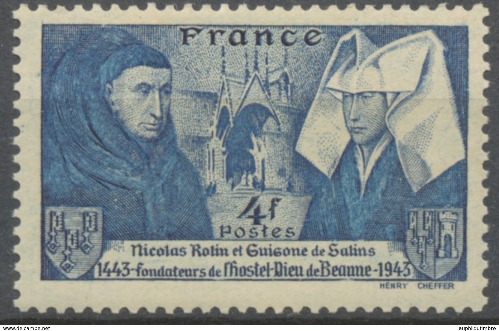 Cinquième Centenaire De L'Hôtel-Dieu De Beaune.  4f. Bleu-gris Neuf Luxe ** Y583a - Unused Stamps