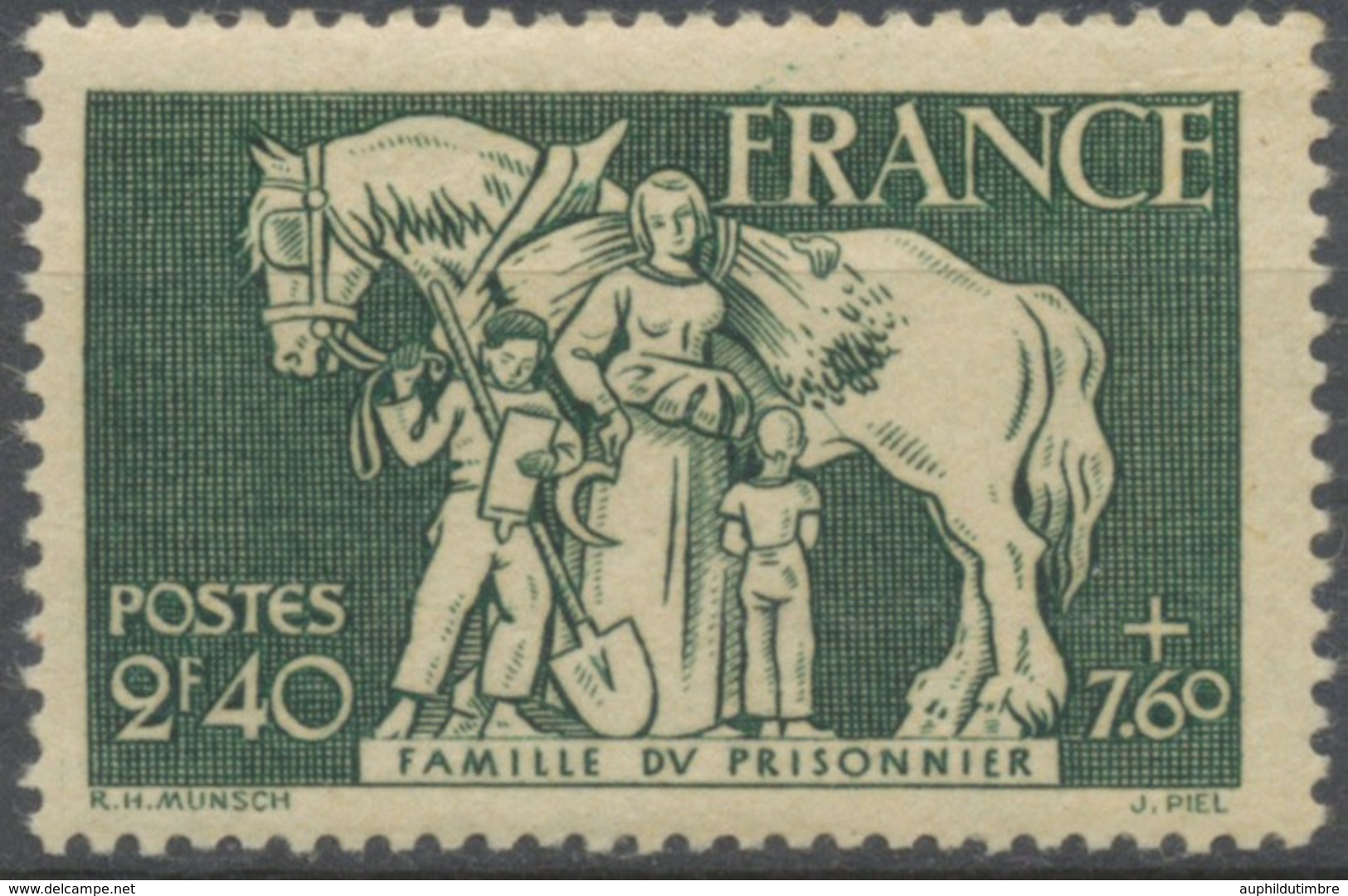 Au Profit De La Famille Du Prisonnier.  2f.40+7f.60 Vert Neuf Luxe ** Y586 - Unused Stamps