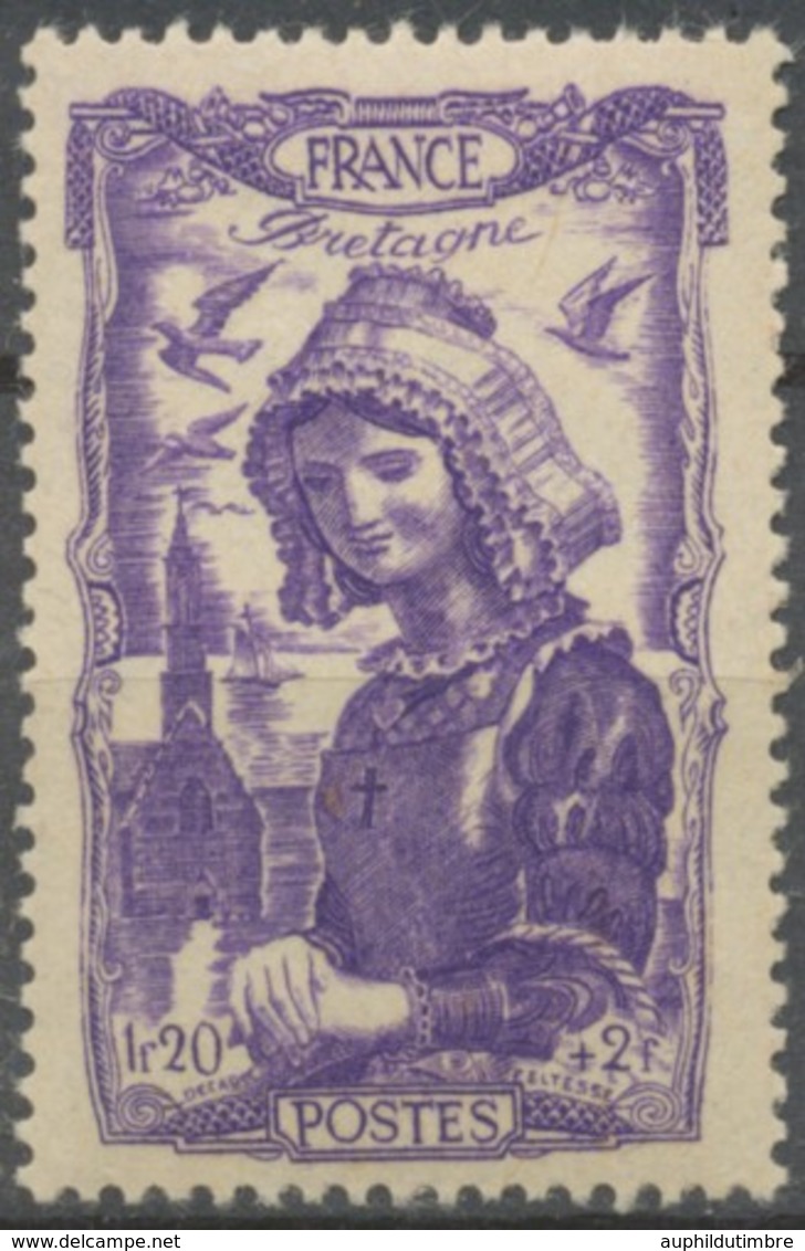 Coiffes Régionales. Au Profit Du Secours National. Bretagne. 1f.20+2f. Violet Neuf Luxe ** Y594 - Unused Stamps