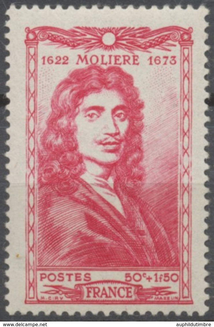 Célébrités Du XVIle Siècle. J.-B Poquelin, Dit Molière (1622-1673) 50c.+1f.50 Rouge Carminé Neuf Luxe ** Y612 - Nuevos