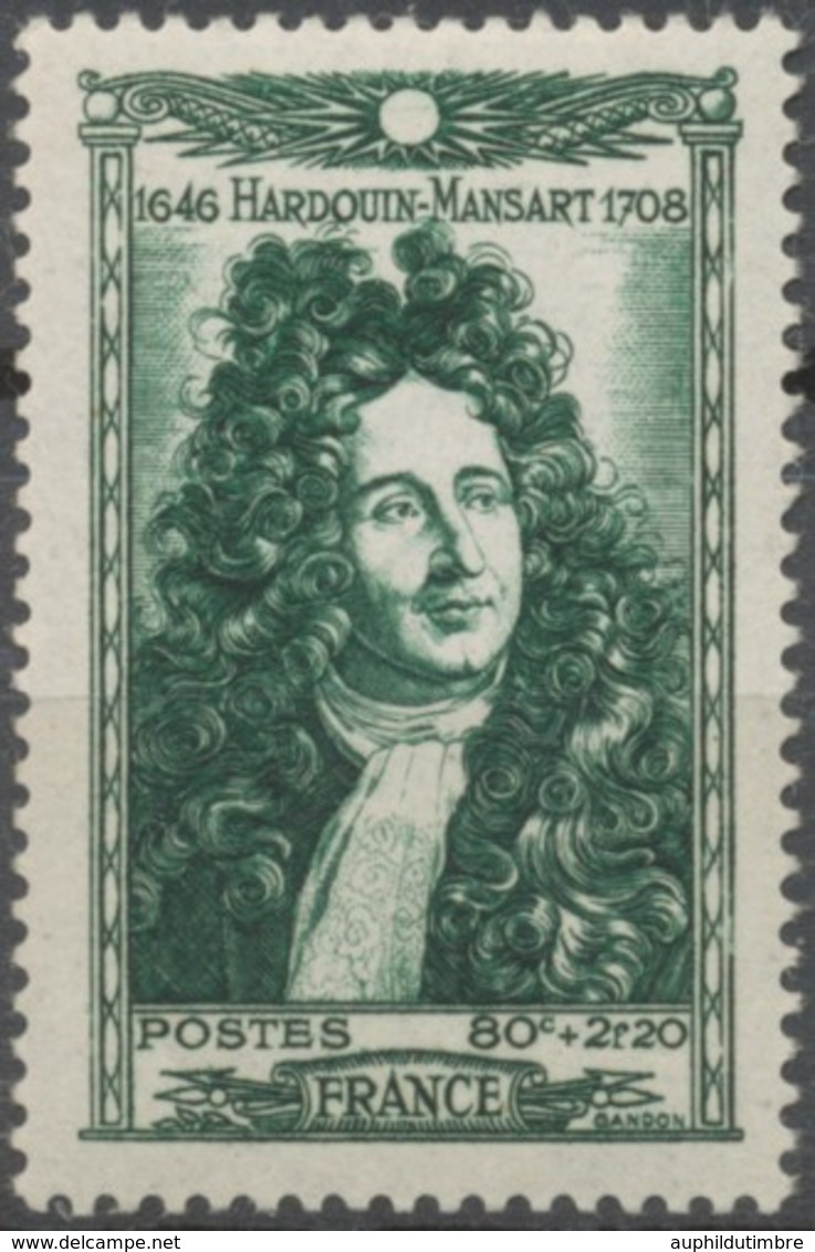 Célébrités Du XVIle Siècle. Jules Hardouin Dit Hardouin-Mansart (1646-1708) 80c.+2f.20 Vert Foncé Neuf Luxe ** Y613 - Ungebraucht