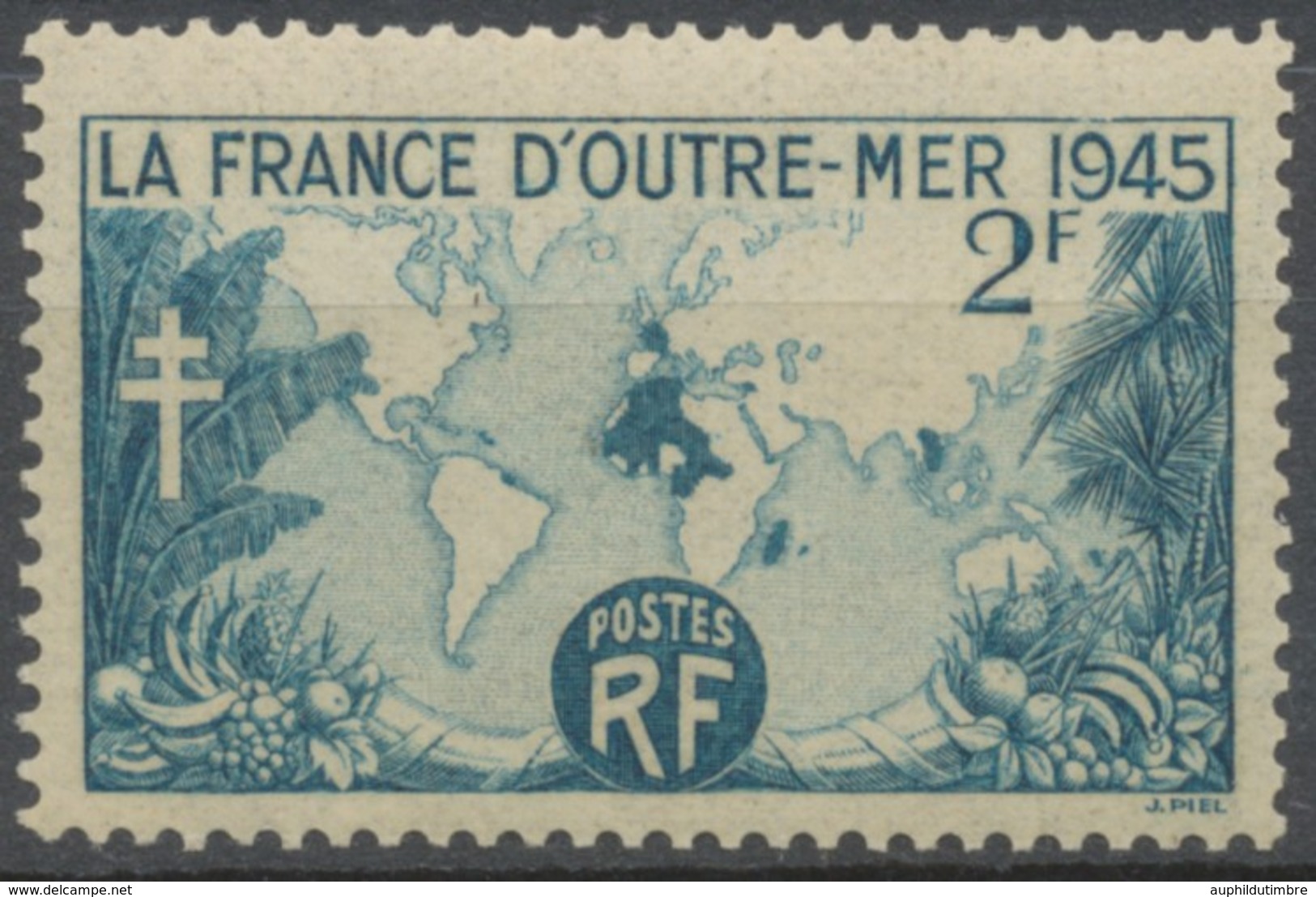La France D'Outre-mer. Type De 1940 Avec Millésime 1945 Et Croix De Lorraine.  2f. Bleu-vert (453) Neuf Luxe ** Y741 - Ungebraucht