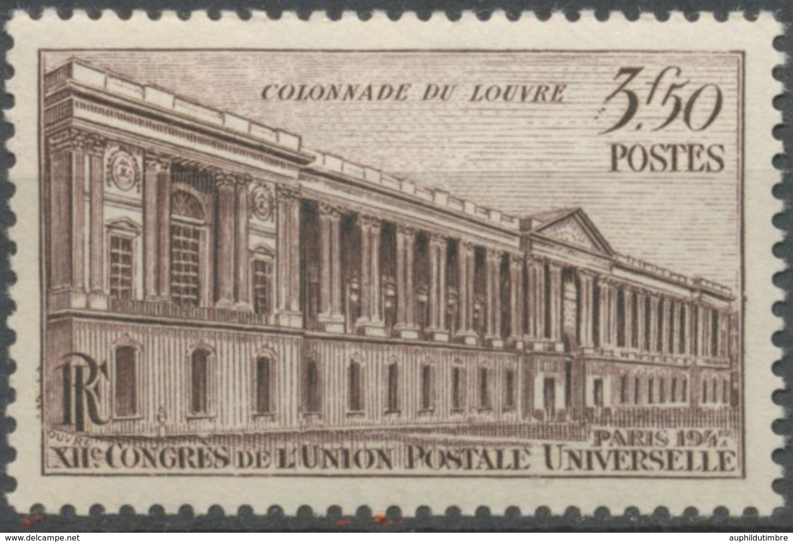 12e Congrès De L'Union Postale Universelle, à Paris. Colonnade Du Louvre.  3f.50 Brun-lilas Neuf Luxe ** Y780 - Neufs