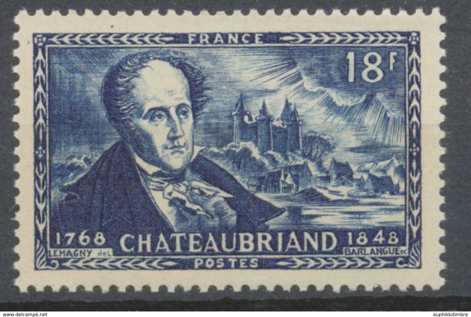 Centenaire De La Mort De François-René, Vicomte De Chateaubriand. Château De Combourg.  18f. Bleu Neuf Luxe ** Y816 - Neufs