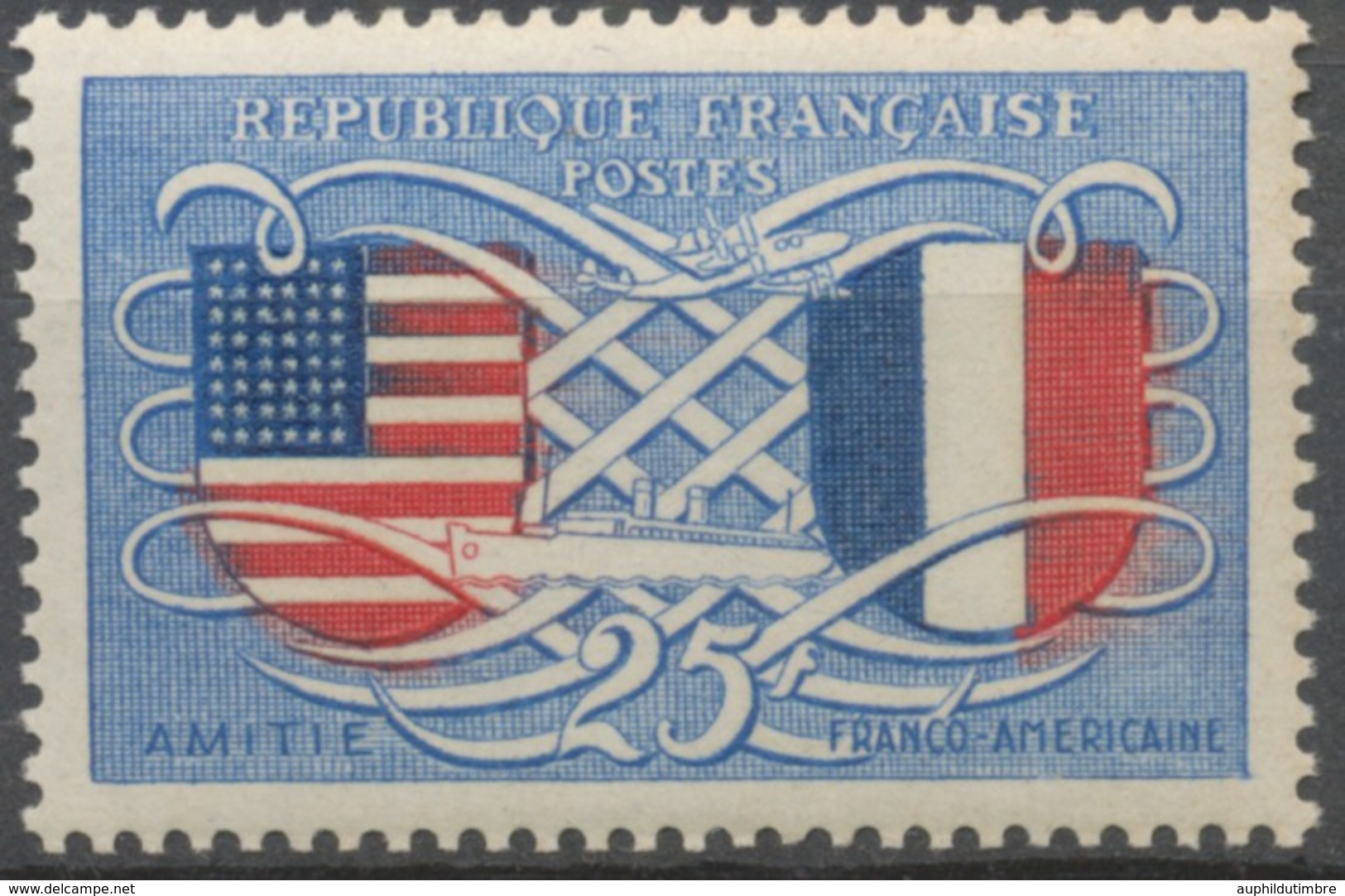 Amitié Franco-américaine. Ecussons Des Etats-Unis Et De La France. 25f. Bleu Et Rouge Neuf Luxe ** Y840 - Nuovi