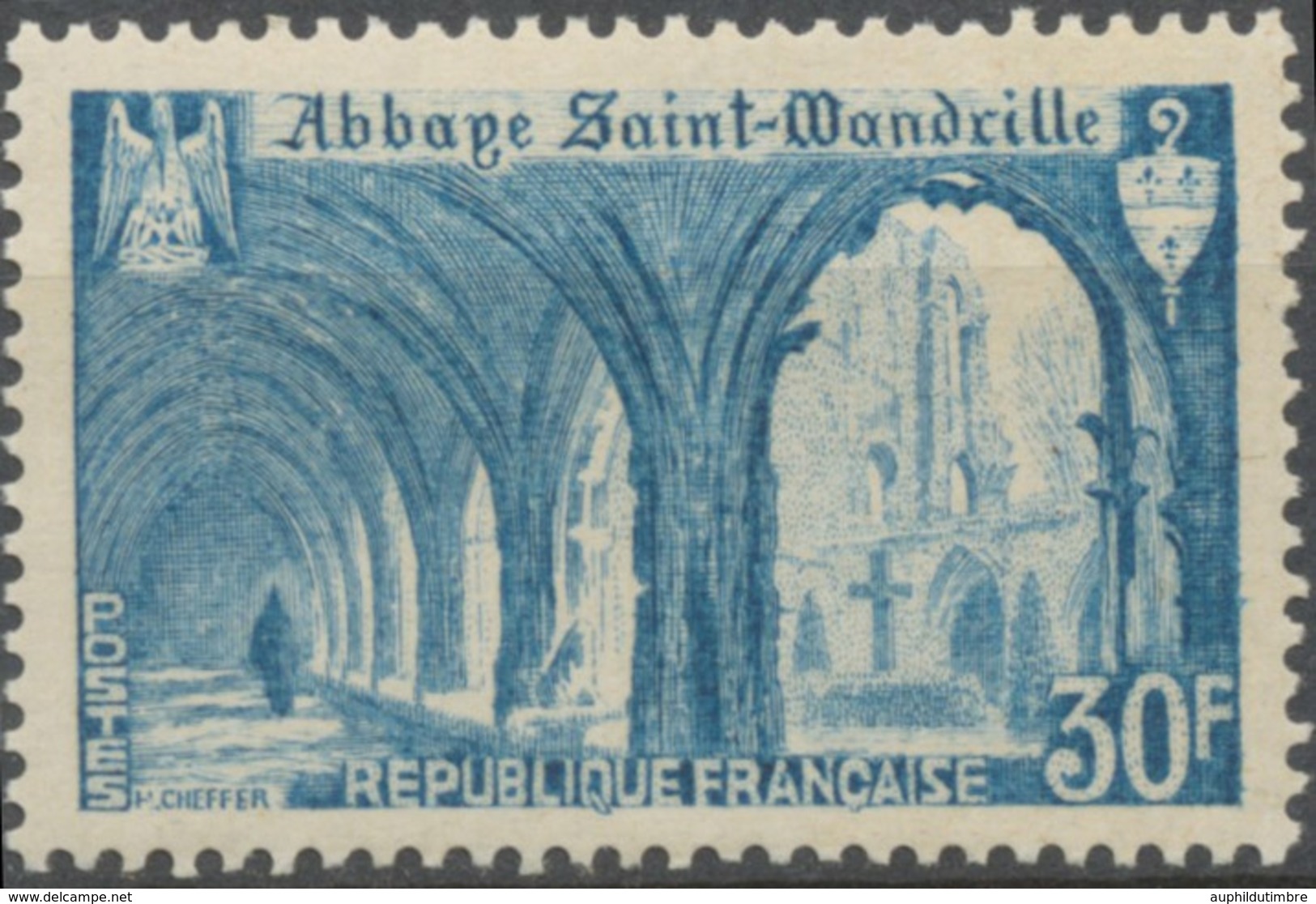 Abbaye De St-Wandrille. Type De 1949 (no 842) 30f. Bleu Clair (842). Neuf Luxe ** Y888 - Nuovi