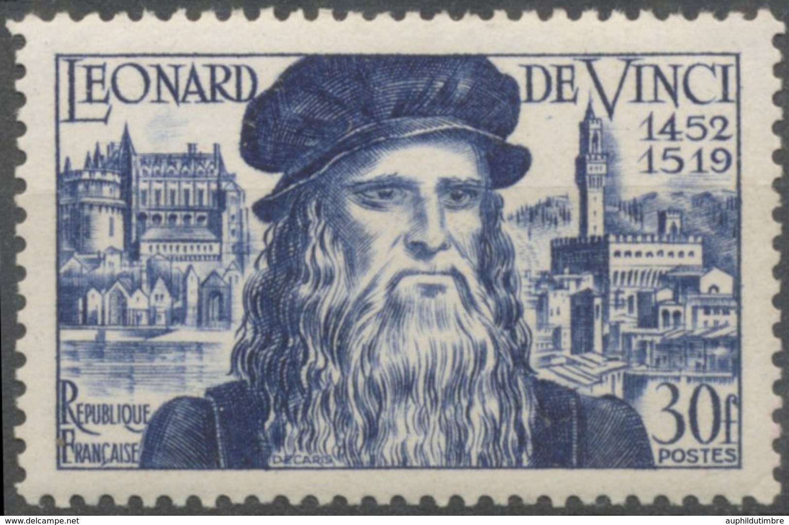 5e Centenaire Naissance Léonard De Vinci Autoportrait, Ambroise, Vue De Florence 30f. Bleu-violet. Neuf Luxe ** Y929 - Neufs