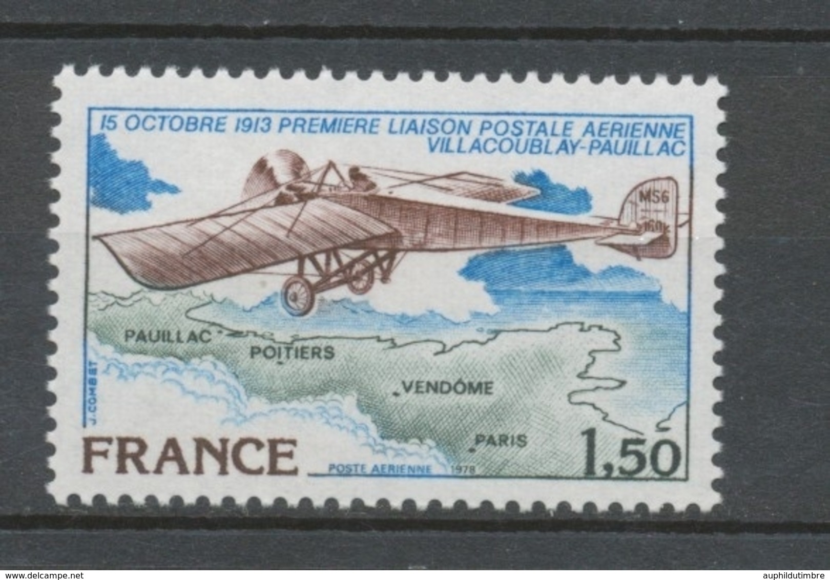 Liaison Post. Aérienne Villacoublay-Pauillac N°51 1f50 Bleu/vert Foncé/brun-rouge N** YA51 - 1960-.... Nuevos