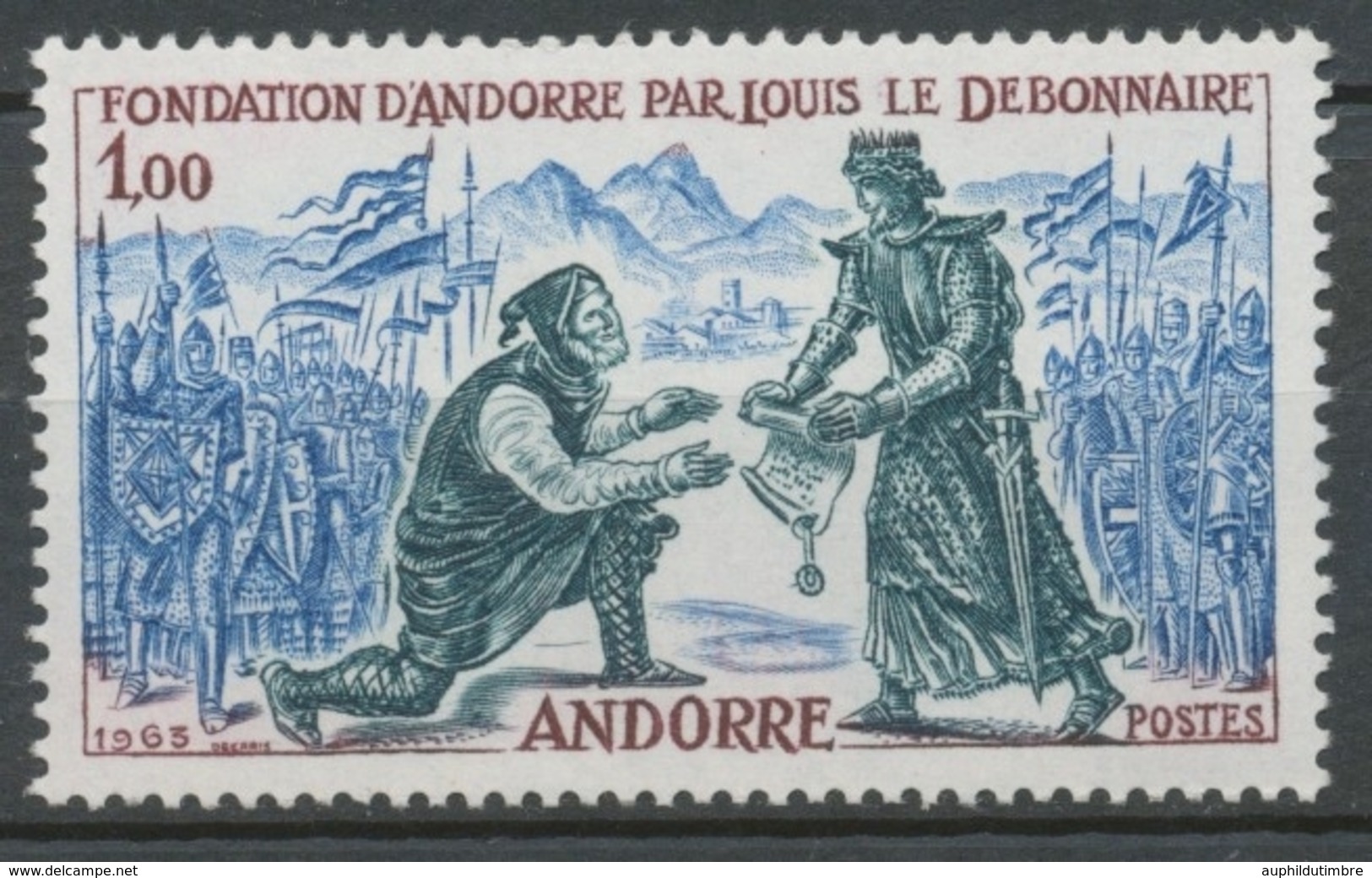 Andorre FR N°169 1f Violet-brun/bleu/vert-bleu N** ZA169 - Ungebraucht