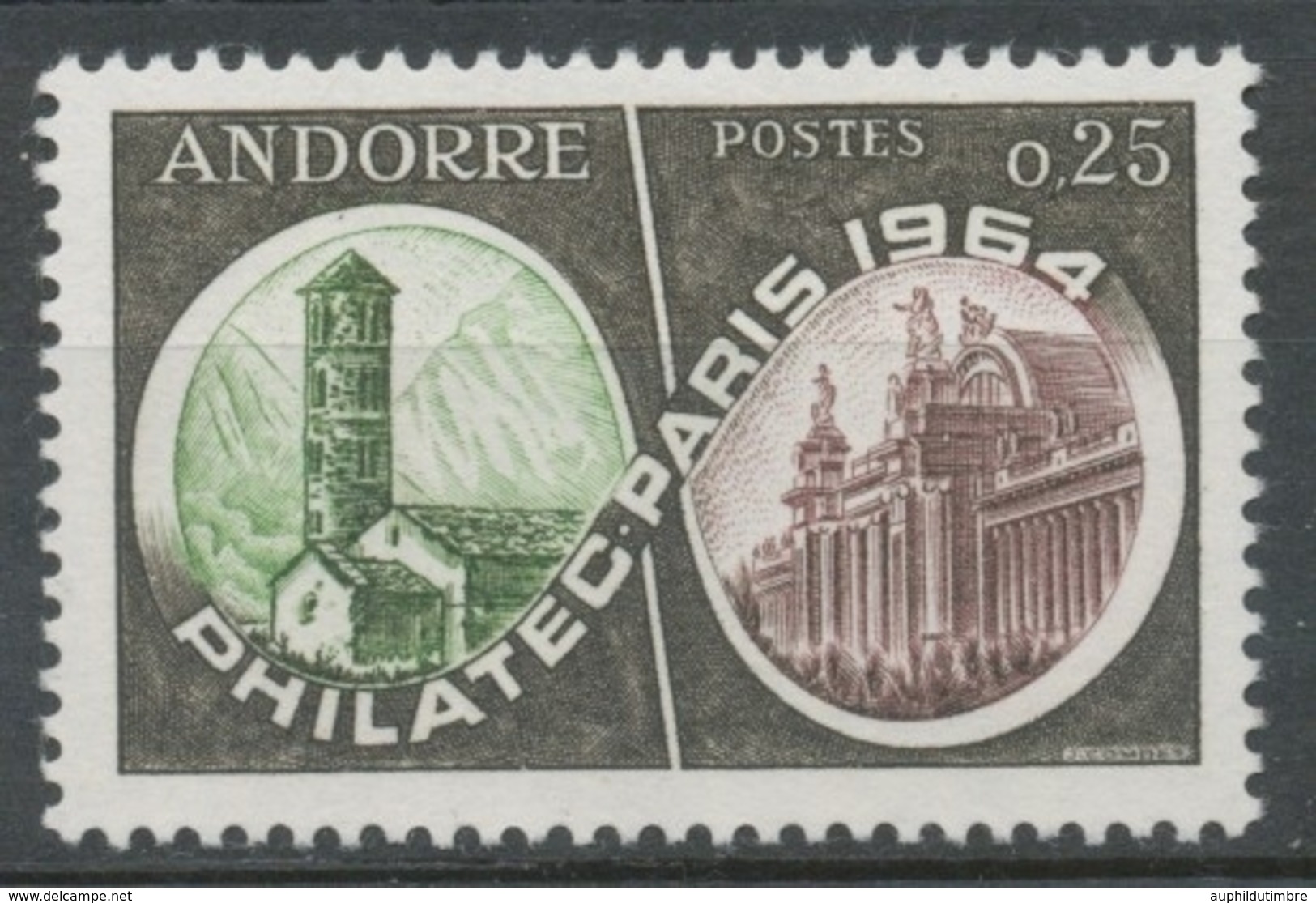 Andorre FR N°171 25c Olive Foncé/lilas-brun/vert N** ZA171 - Nuevos