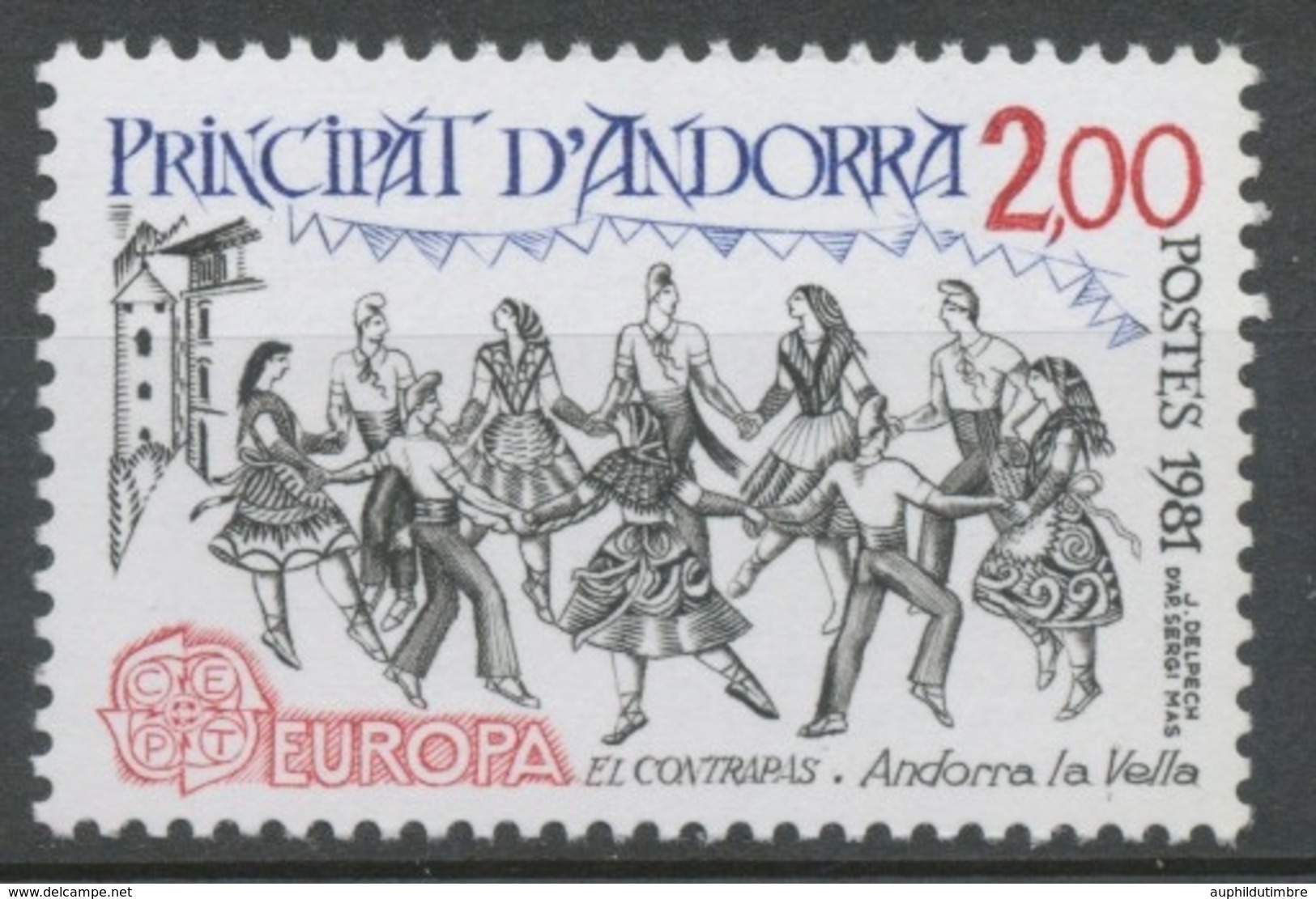 Andorre Français N°293 2f. Rge/bleu/noir N** ZA293 - Unused Stamps