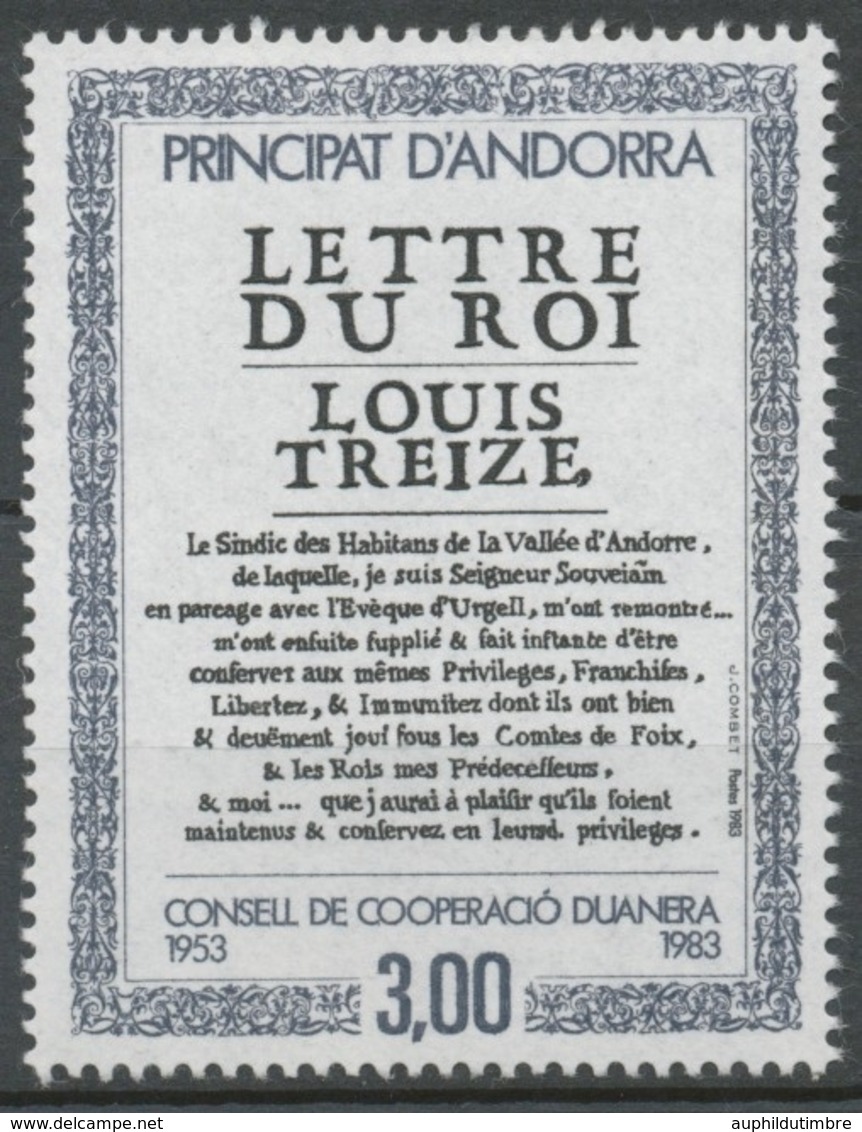 Andorre FR N°315 3f. Noir Et Bleu-gris N** ZA315 - Unused Stamps