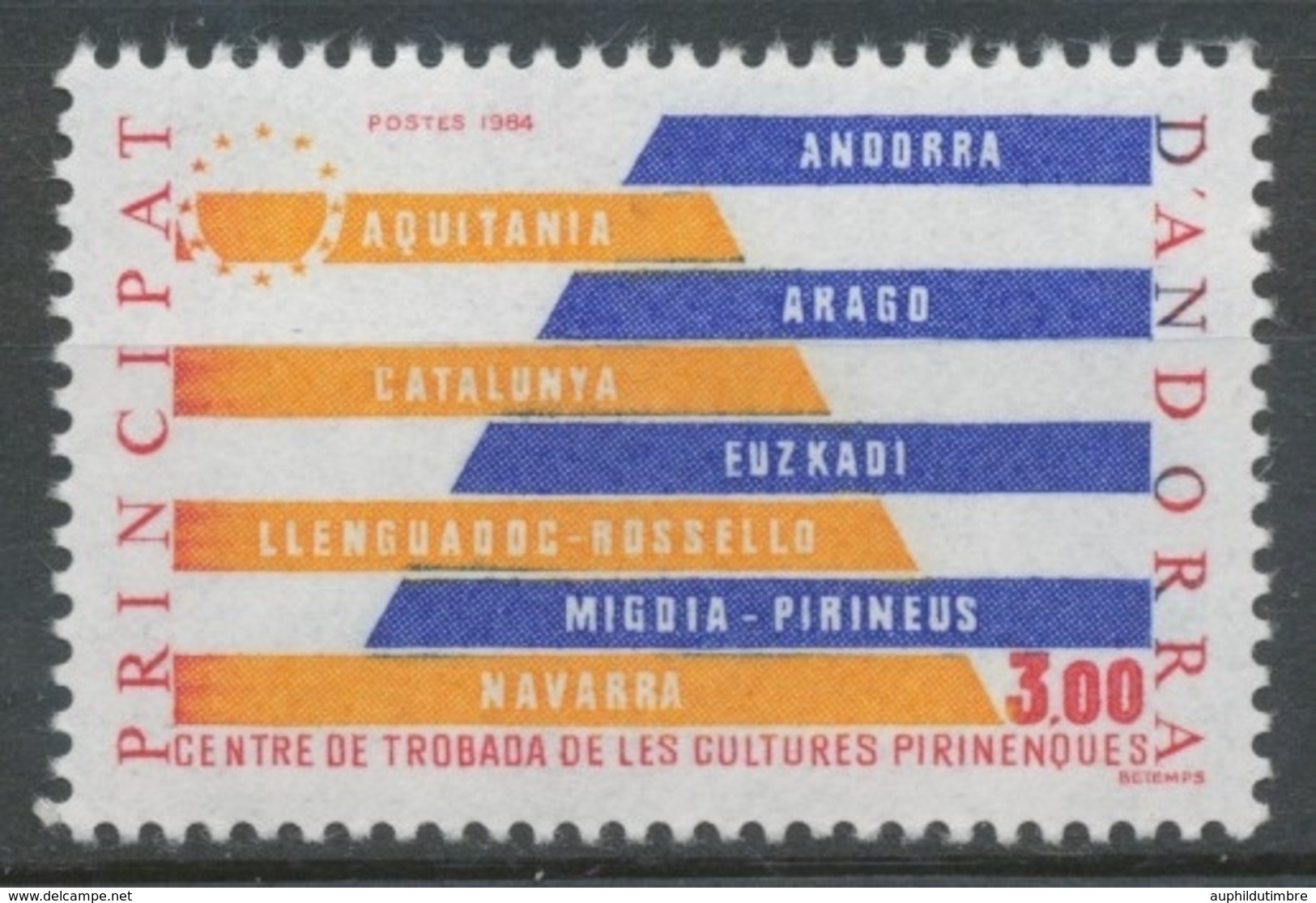 Andorre FR N°333 3f. Jaune Orangé/rge/bleu N** ZA333 - Ongebruikt