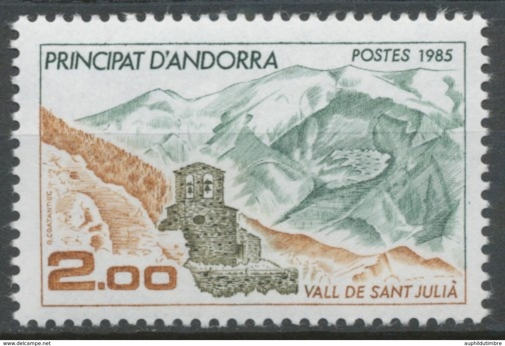 Andorre FR N°338 2f. Vert/brun/brun Clair N** ZA338 - Nuevos