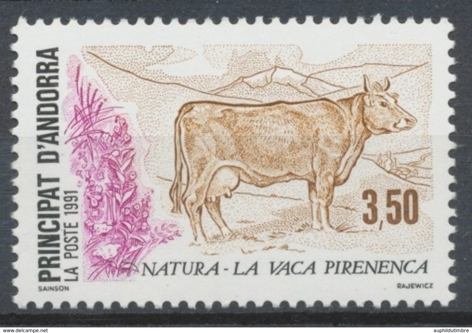 Andorre FR N°406 3f.50 Brun/violet/noir N** ZA406 - Unused Stamps
